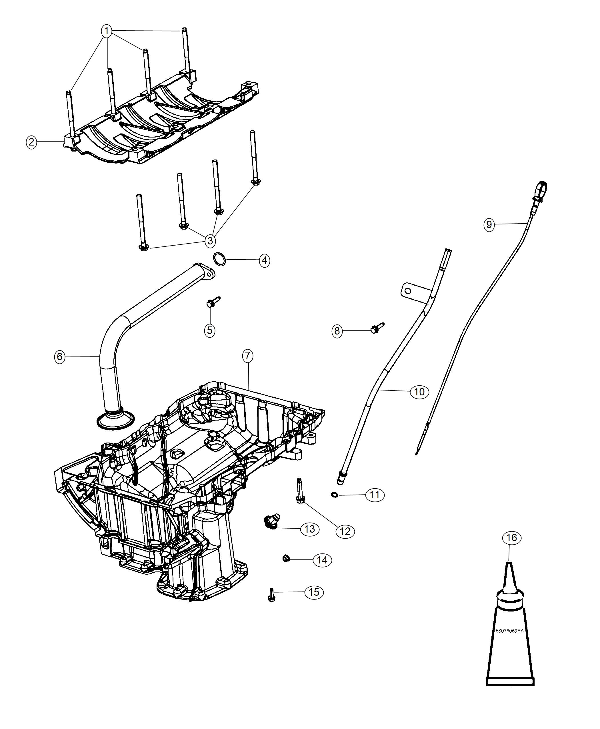 Engine Oil Pan, Engine Oil Level Indicator And Related Parts 3.6L. Diagram