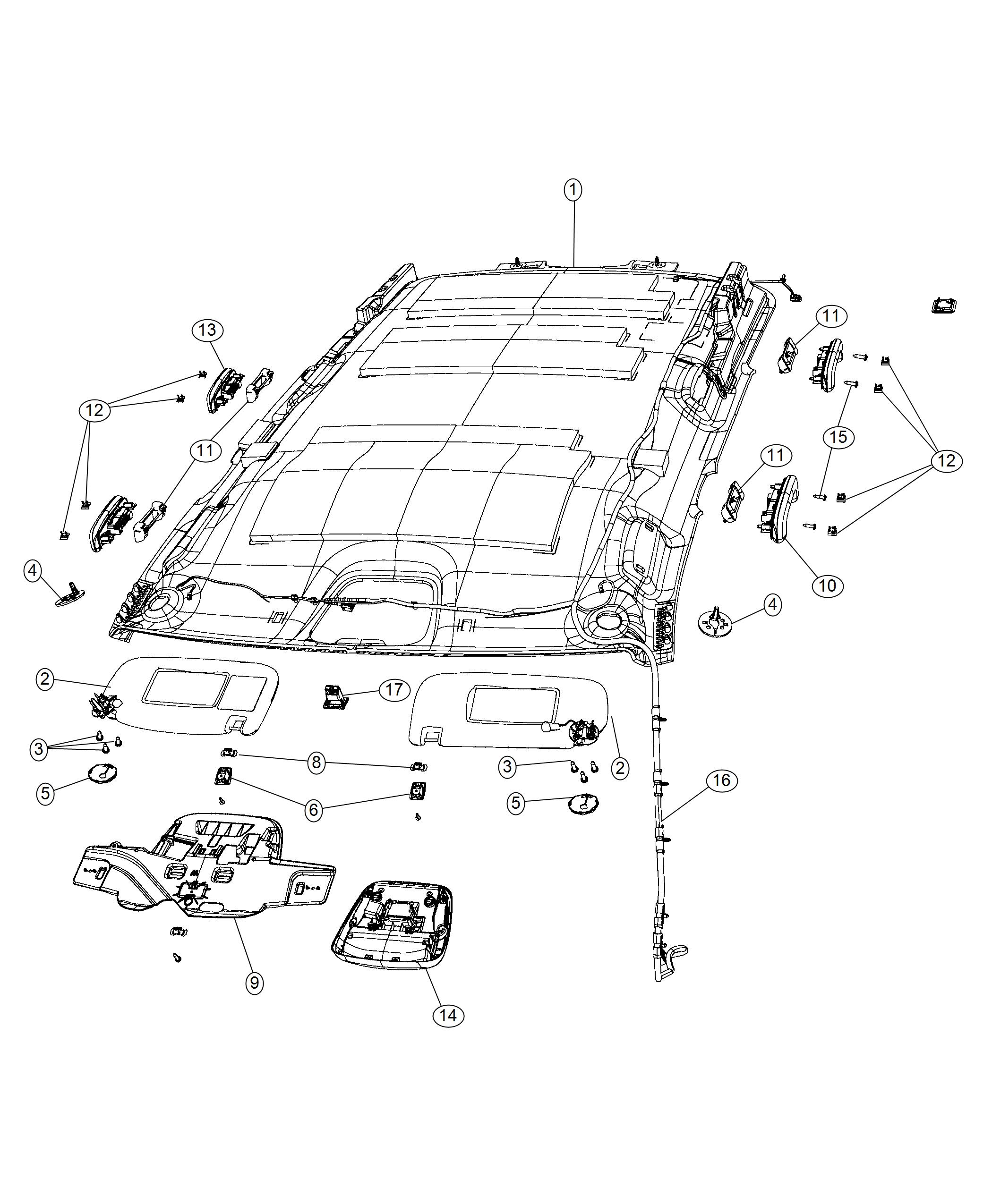 Diagram Headliner and Visors. for your Jeep