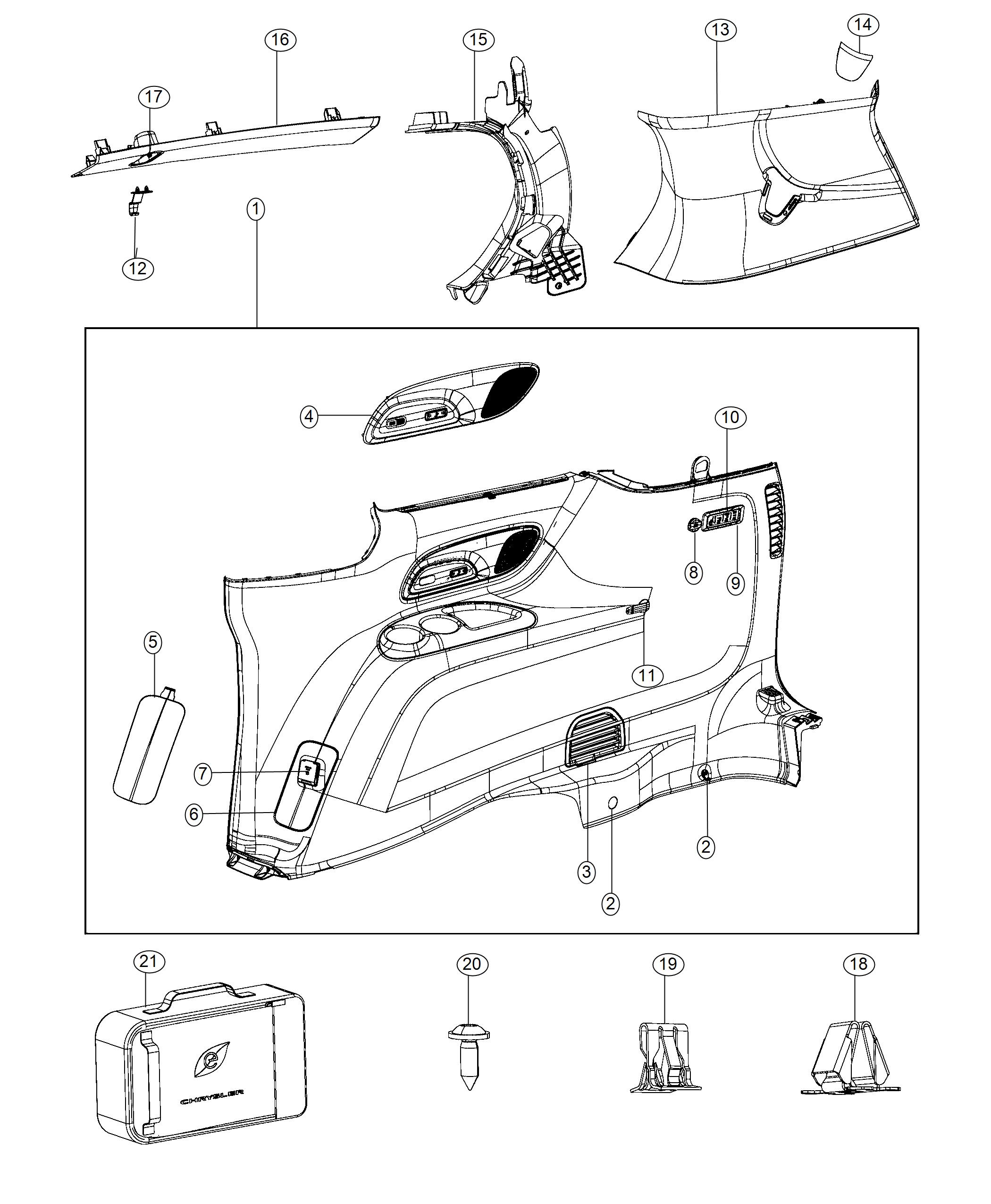 Diagram Right Quarter Trim Panel. for your Chrysler Pacifica  