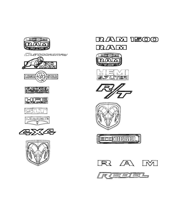 Nameplates, Emblems, Medallions and Decals. Diagram