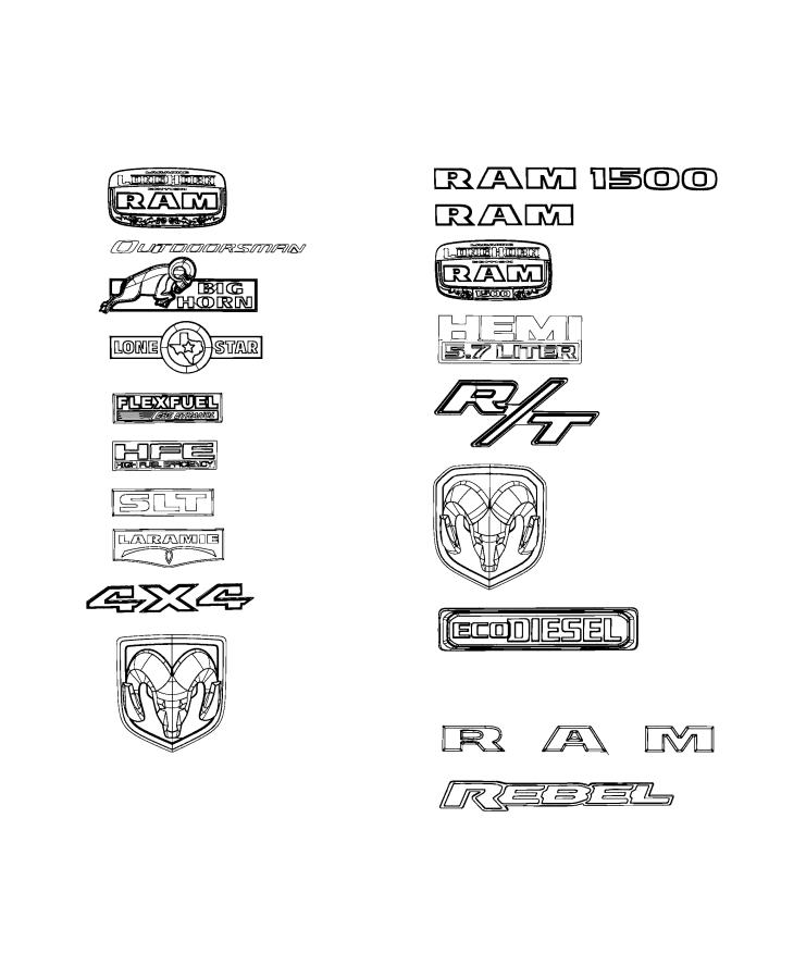 Diagram Nameplates, Emblems, Medallions and Decals. for your Ram 1500  