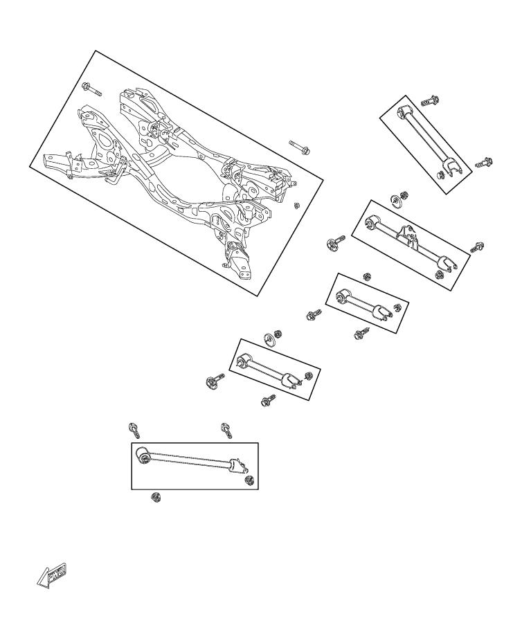 Diagram Crossmember, Links Rear Suspension. for your Fiat 124 Spider  