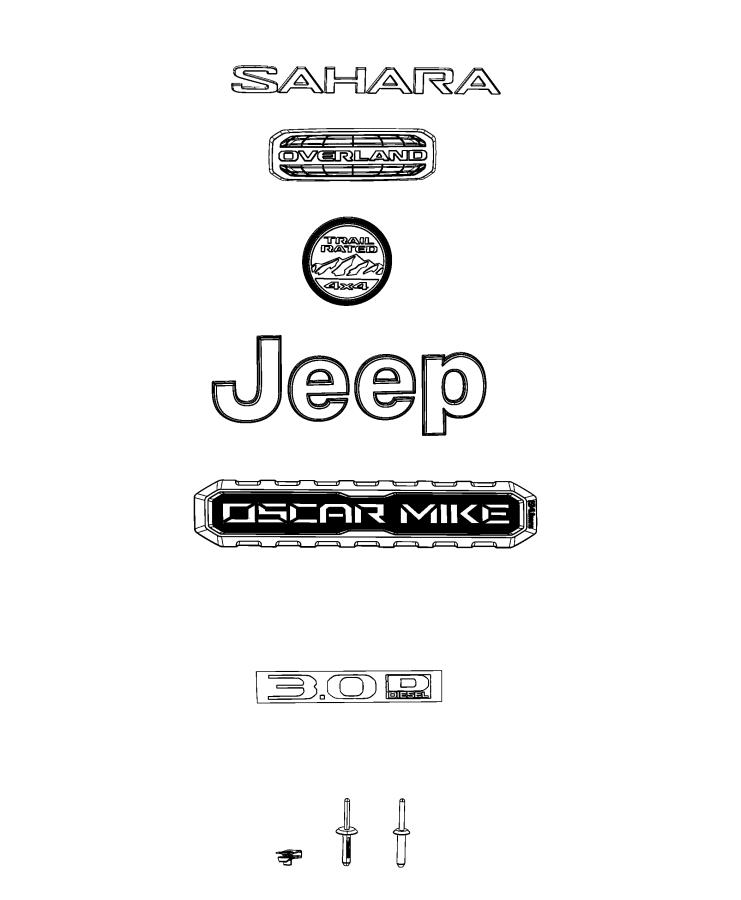 Diagram Nameplates, Emblems and Medallions. for your 2023 Jeep Gladiator   