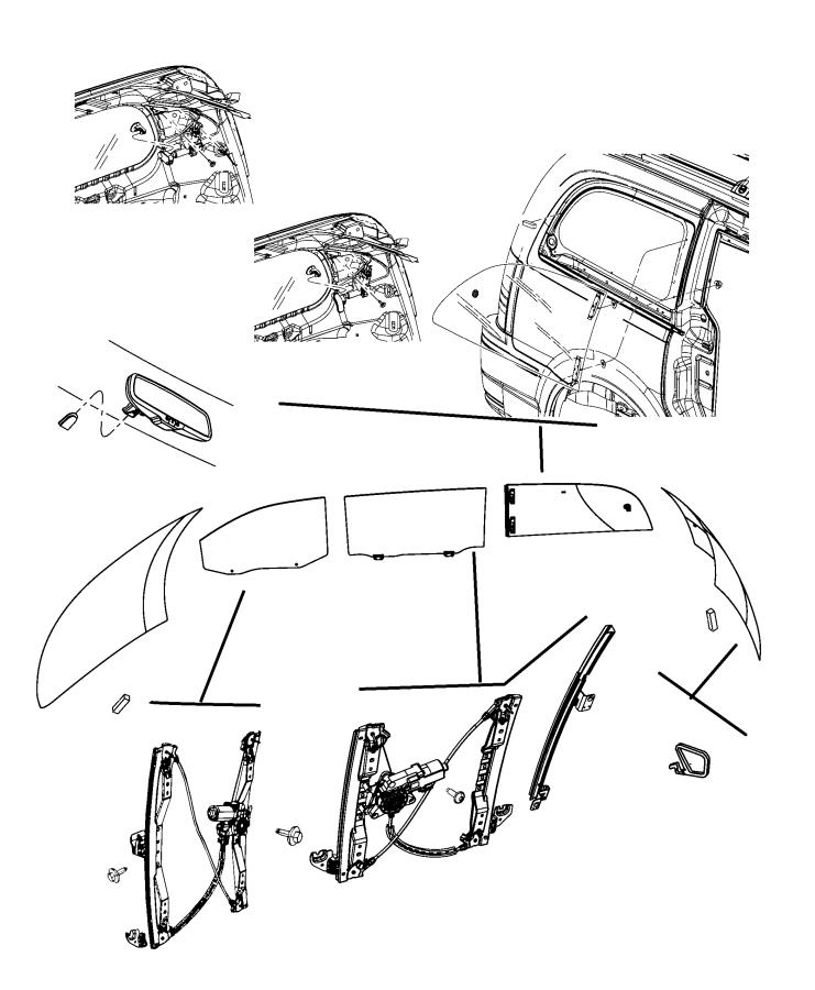 Glass, Glass Hardware, and Interior Rearview Mirror. Diagram