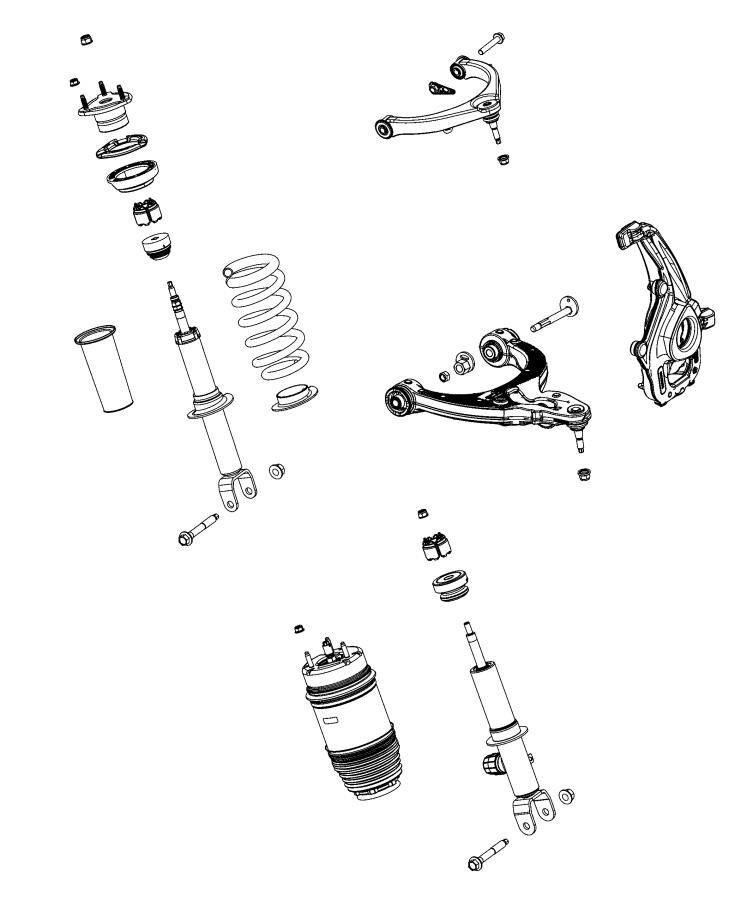 Suspension, Front, Springs, Shocks, Control Arms. Diagram