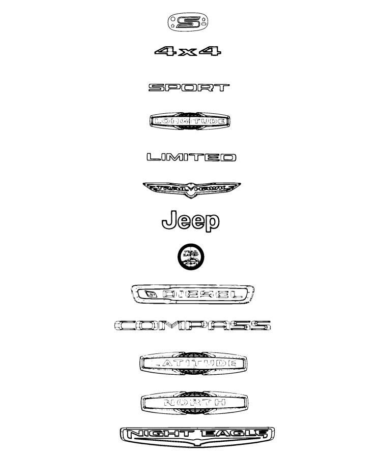 Diagram Nameplates, Emblems and Medallions. for your 2016 Jeep Compass   