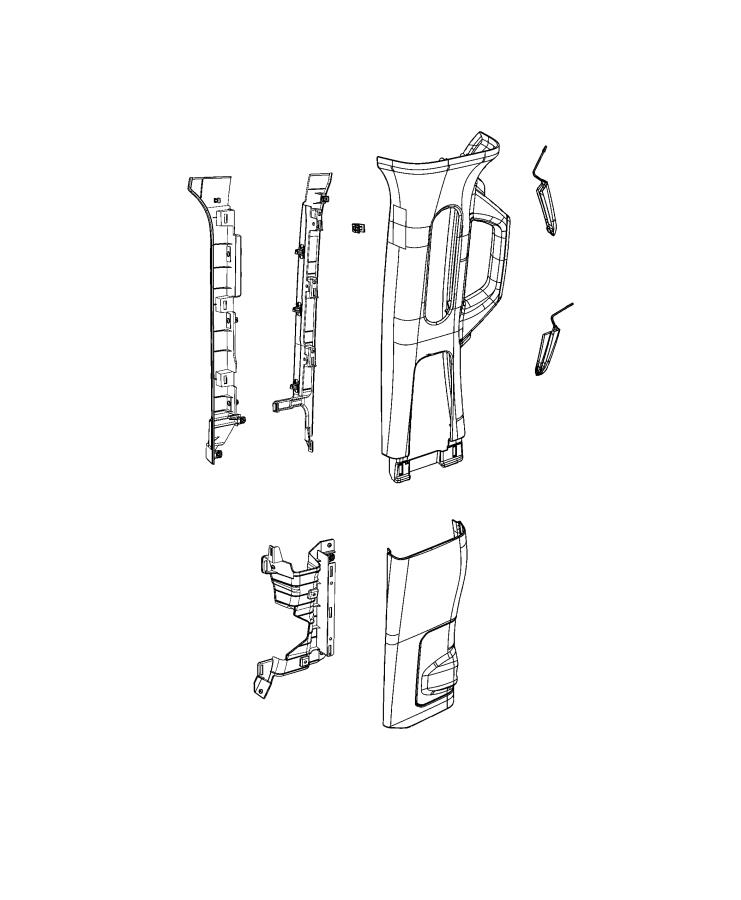 Diagram Interior Moldings And Pillars. for your 2022 Jeep Wrangler 3.0L Turbo V6 Diesel A/T 4WD Unlimited Sport S 