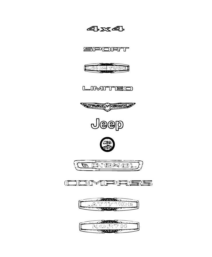 Diagram Nameplates, Emblems and Medallions. for your 2023 Jeep Compass   