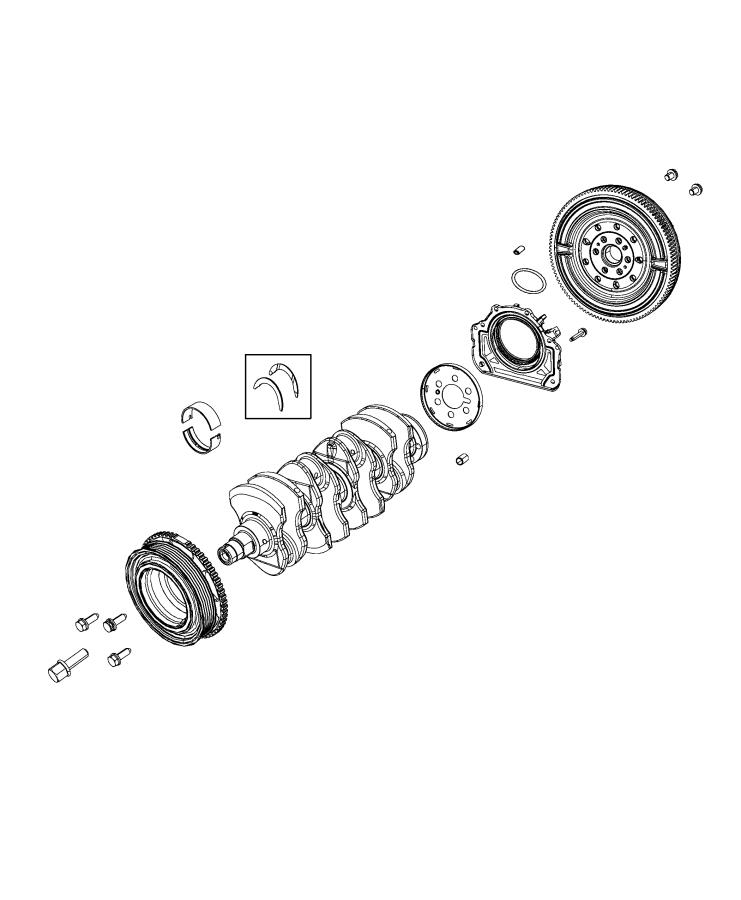Crankshaft, Crankshaft Bearings, Damper and Flywheel. Diagram