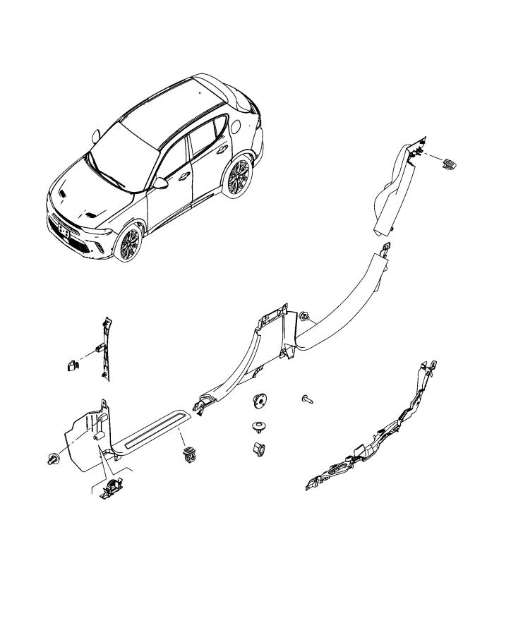 Diagram Cowl Side Panel and Scuff Plates. for your 2022 Dodge Challenger   