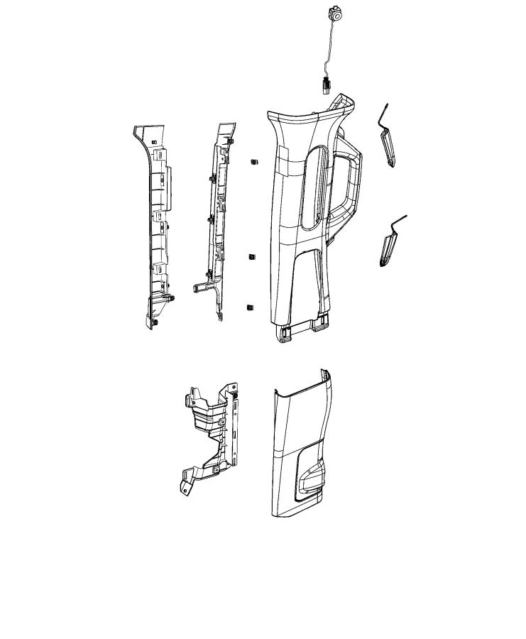 Diagram Interior Moldings And Pillars. for your 2024 Jeep Wrangler Unlimited Rubicon 3.6L V6 A/T 4WD 