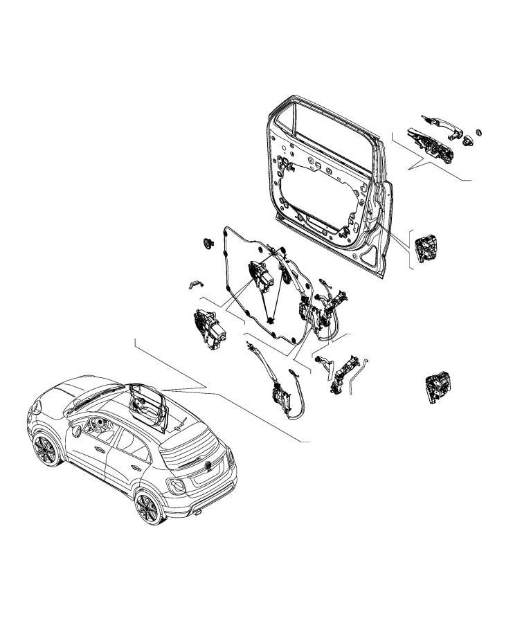 Diagram Front Door, Hardware Components. for your Fiat 500X  