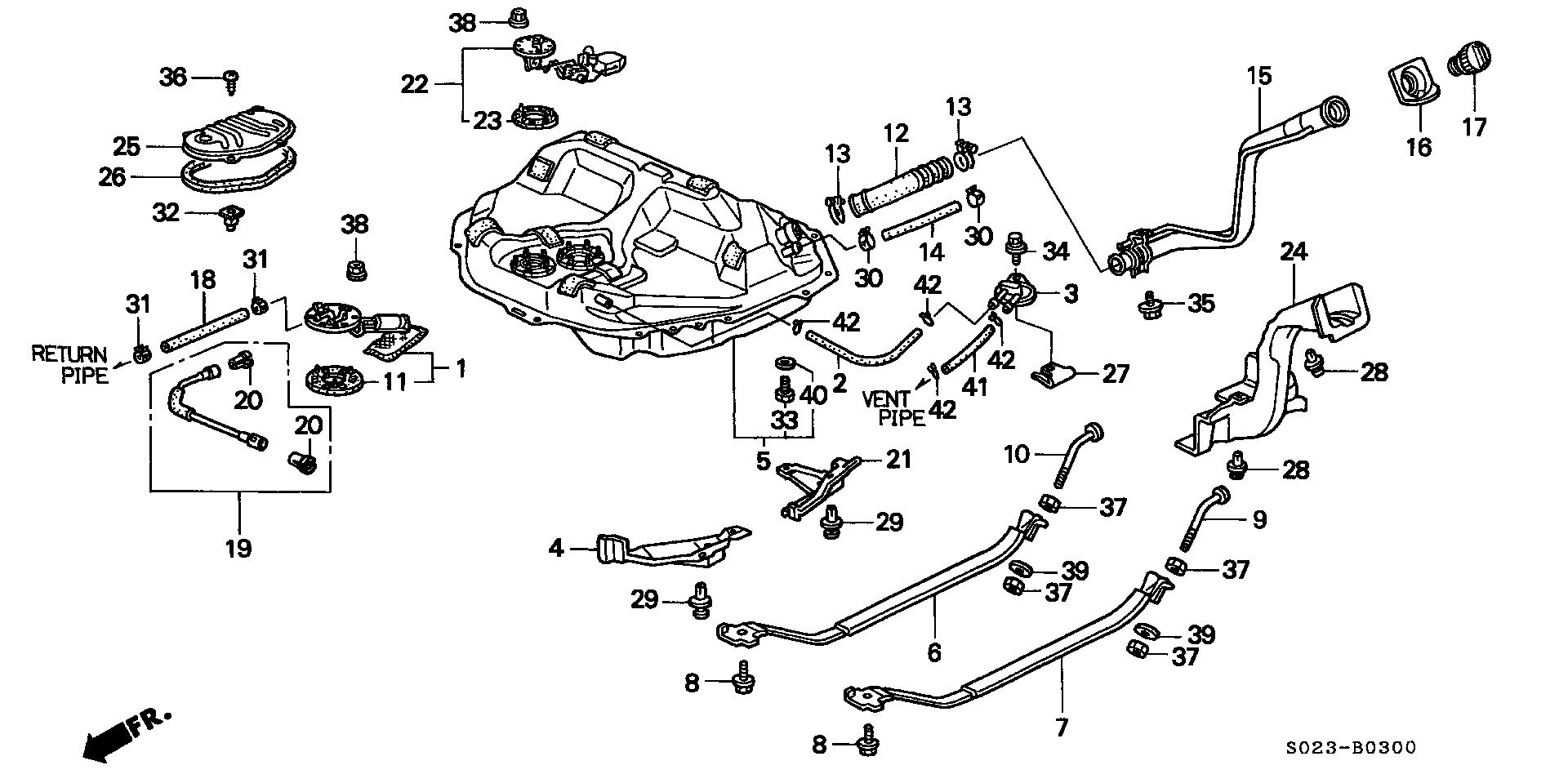 Diagram FUEL TANK (1) for your 1994 Honda Accord Coupe 2.2L MT LX 