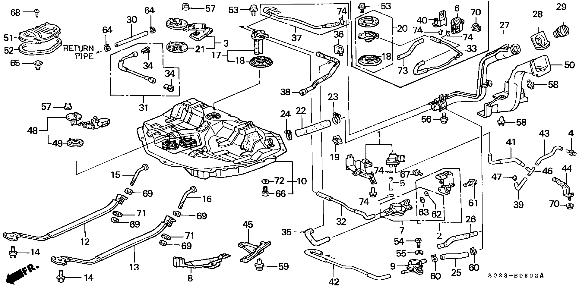 Diagram FUEL TANK (3) for your 1994 Honda Accord Coupe 2.2L MT LX 