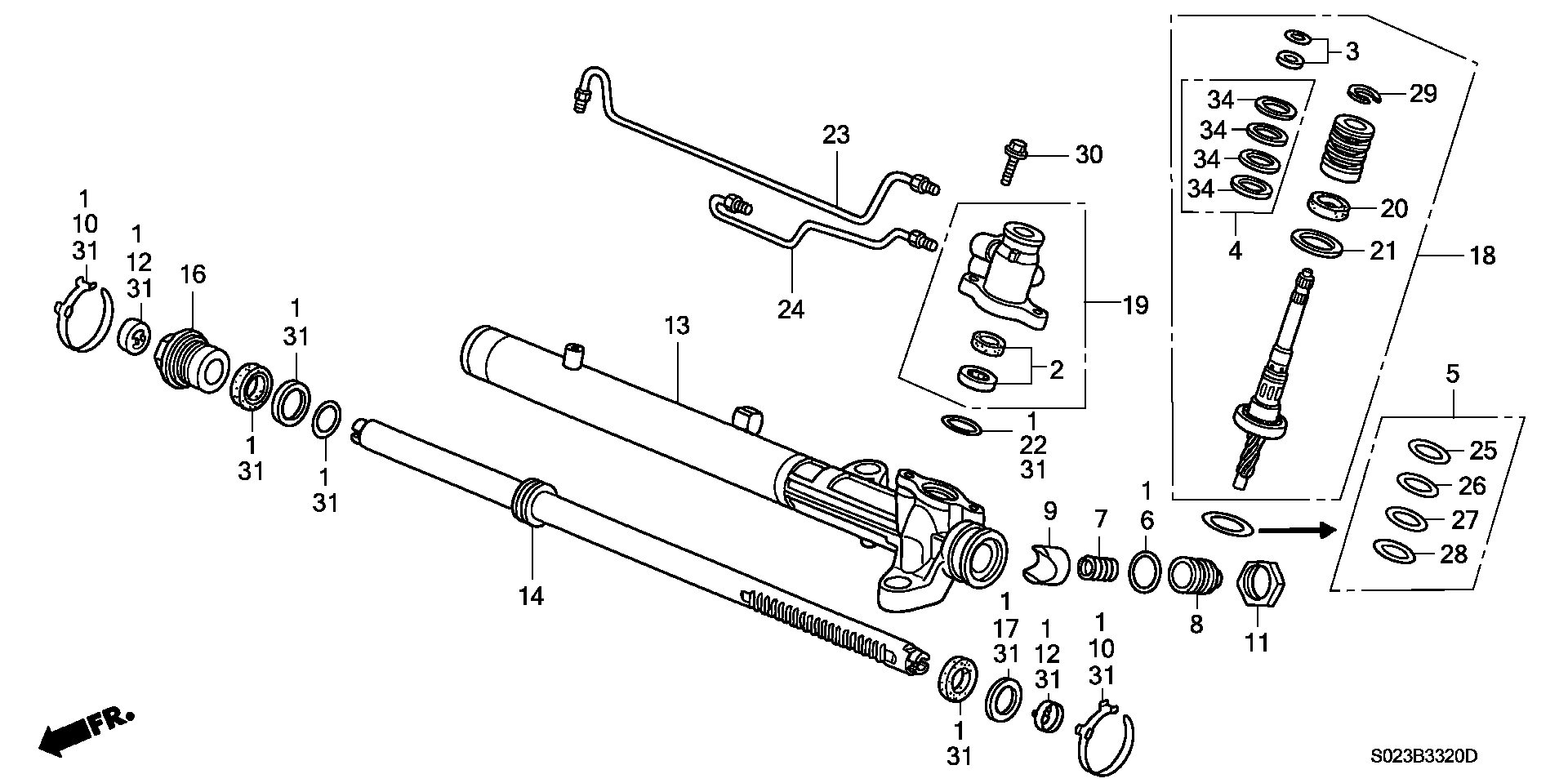 Diagram P.S. GEAR BOX COMPONENTS ('96-'98) for your 1998 Honda Accord   