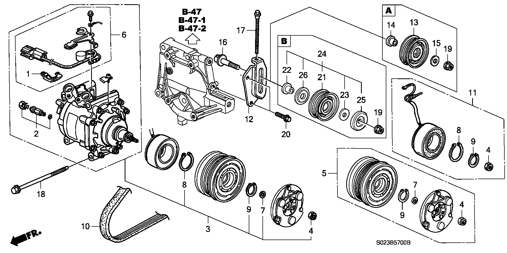 Diagram COMPRESSOR (SANDEN) for your 1990 Honda Accord Coupe 2.2L AT LX 