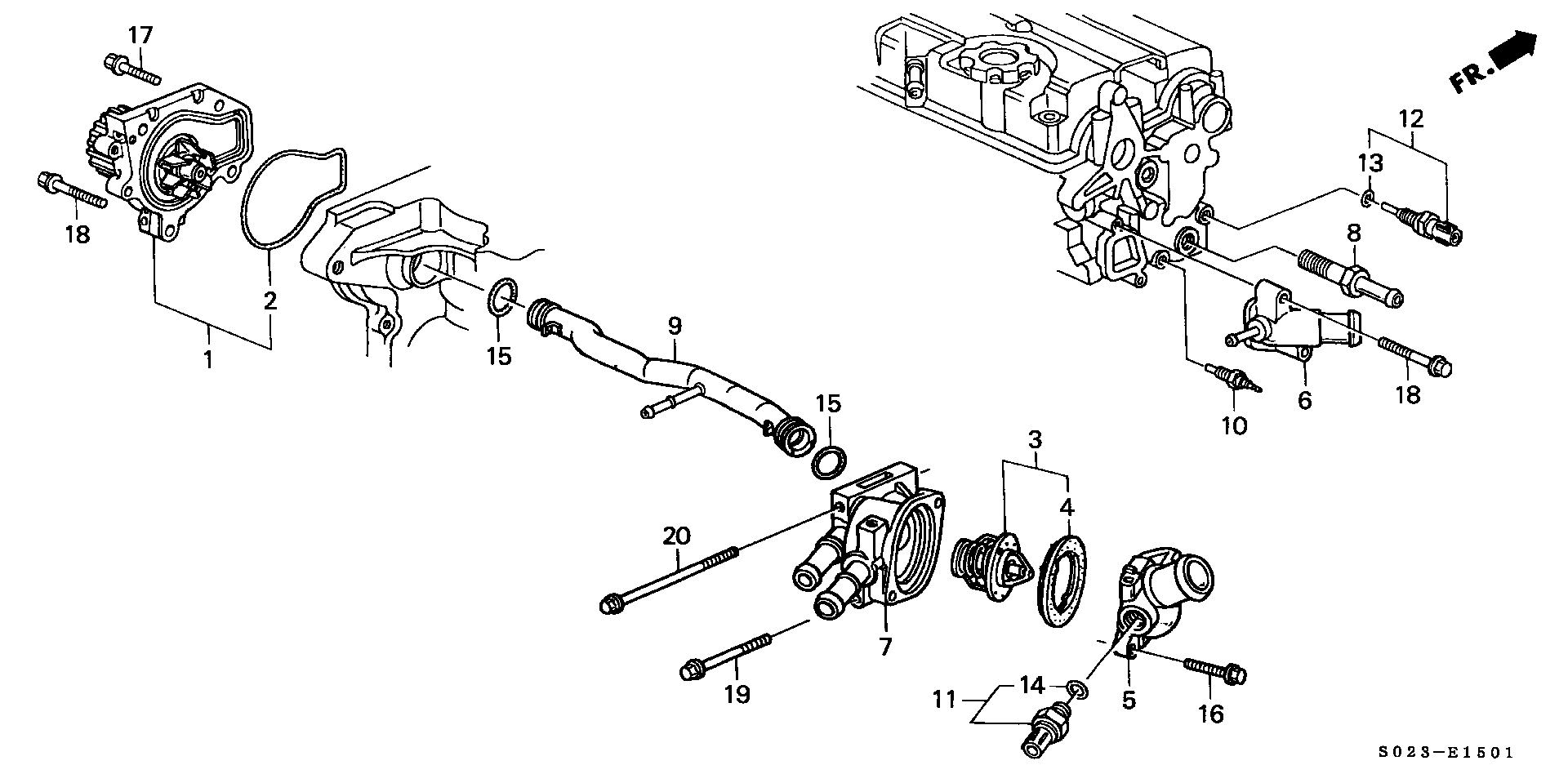 Diagram WATER PUMP@THERMOSTAT (DOHC) for your 1982 Honda Civic Hatchback   