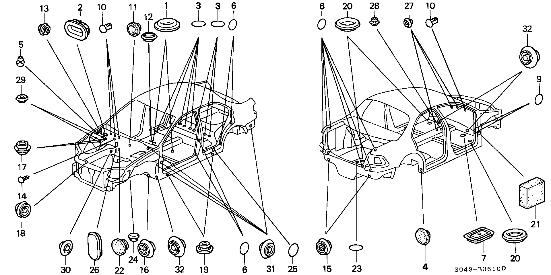 Diagram GROMMET for your 1999 Honda Accord Coupe   