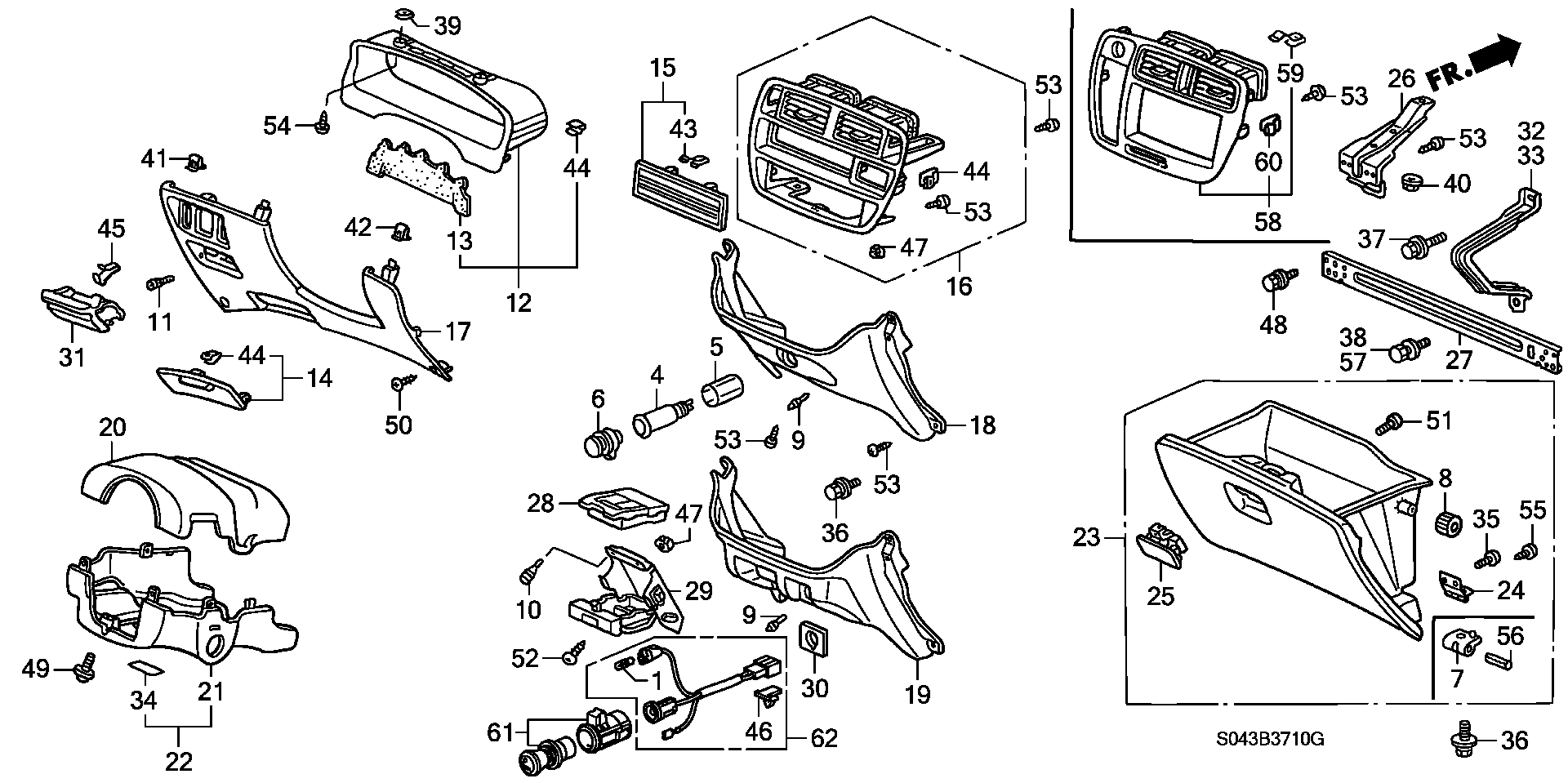 Diagram INSTRUMENT GARNISH for your 1996 Honda Civic   