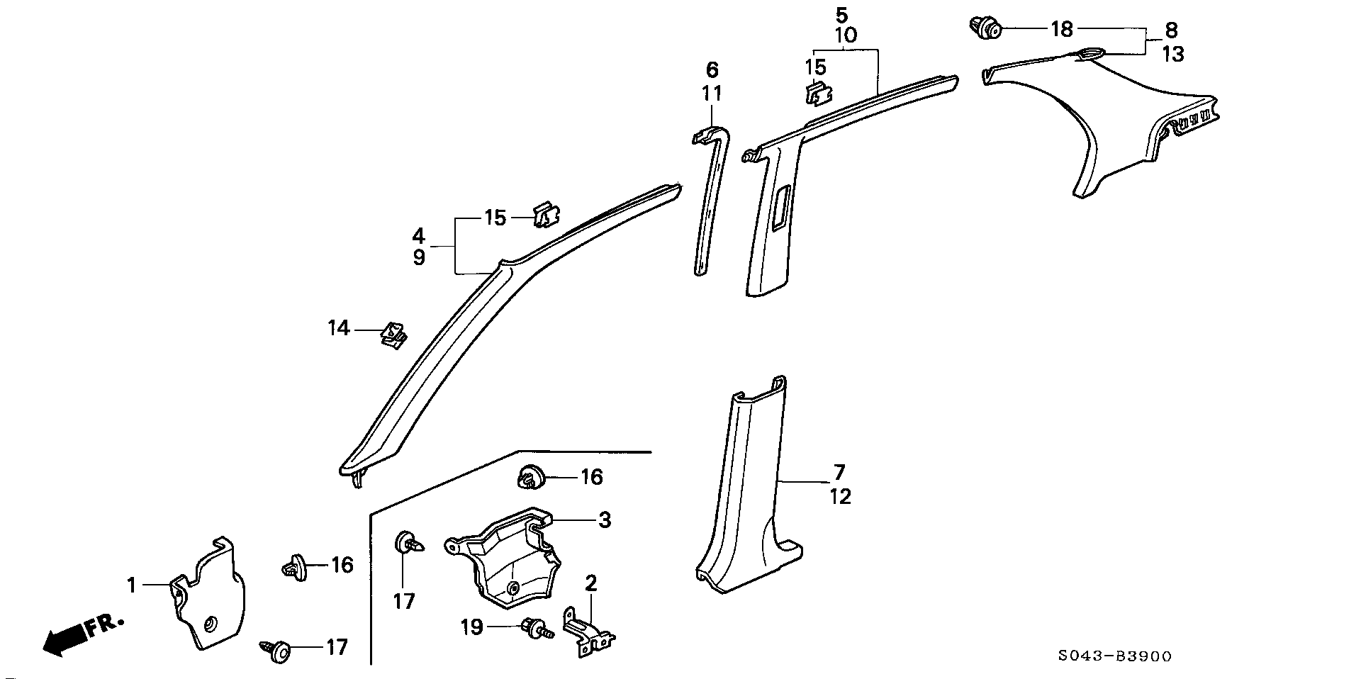 Diagram PILLAR GARNISH for your 1996 Honda Civic   