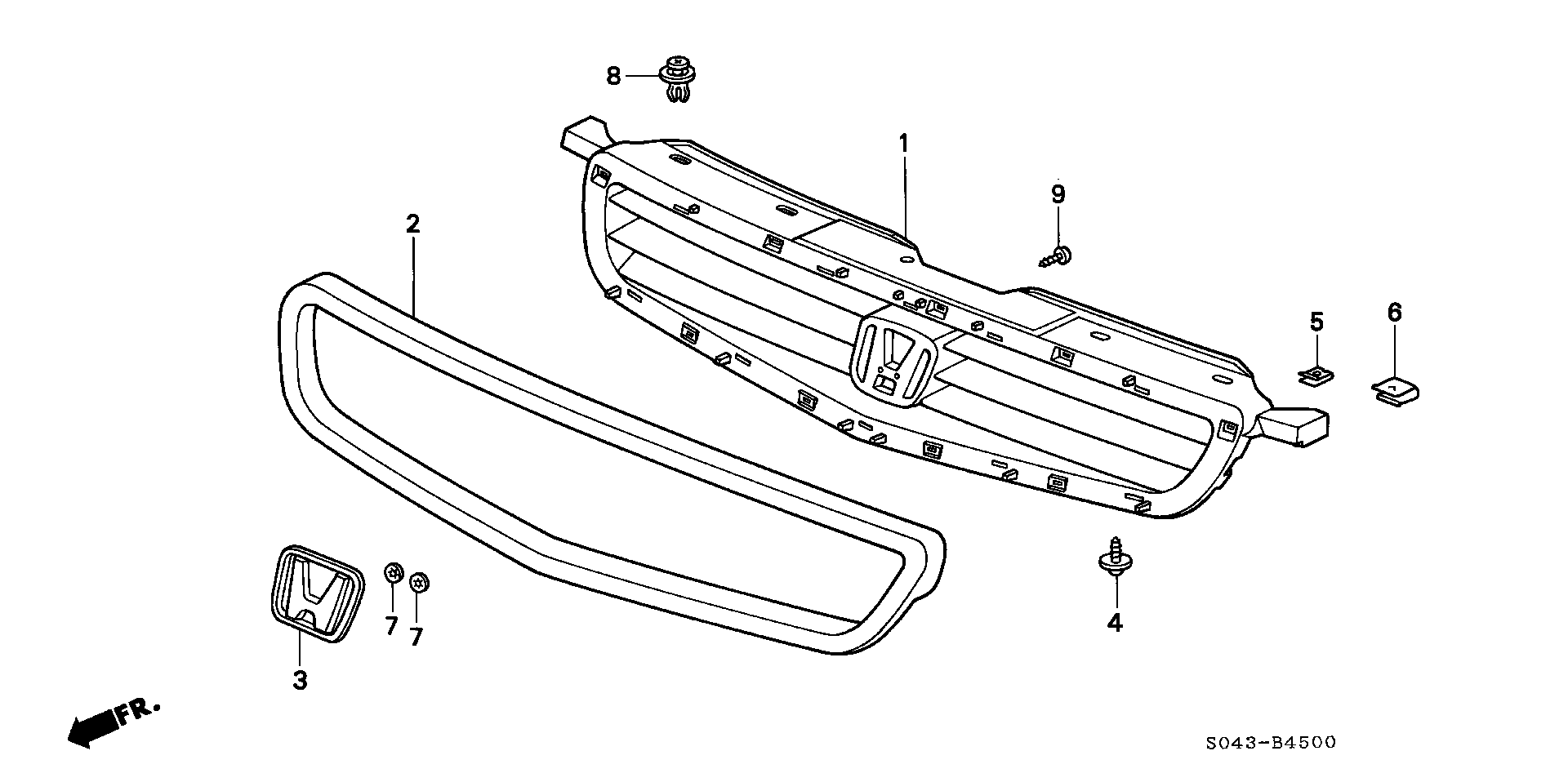 Diagram FRONT GRILLE for your Honda