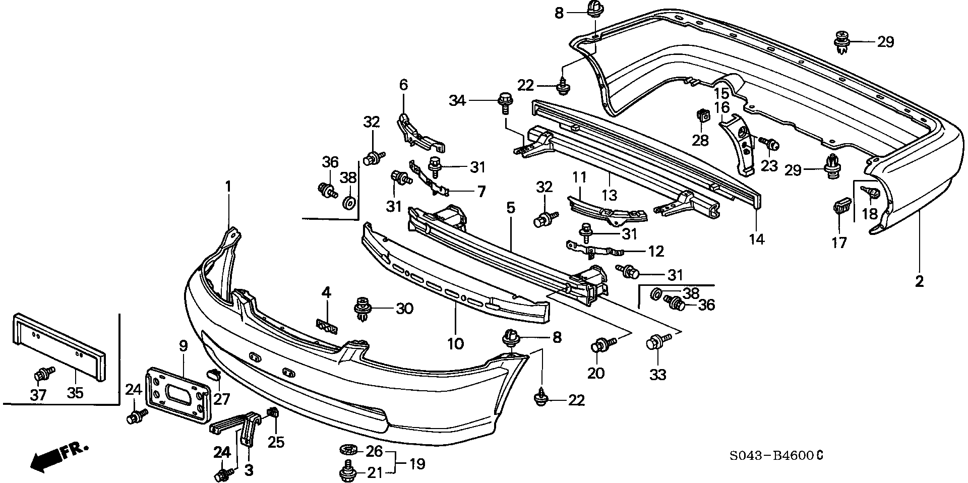 Diagram BUMPER for your 2002 Honda Civic Hatchback   