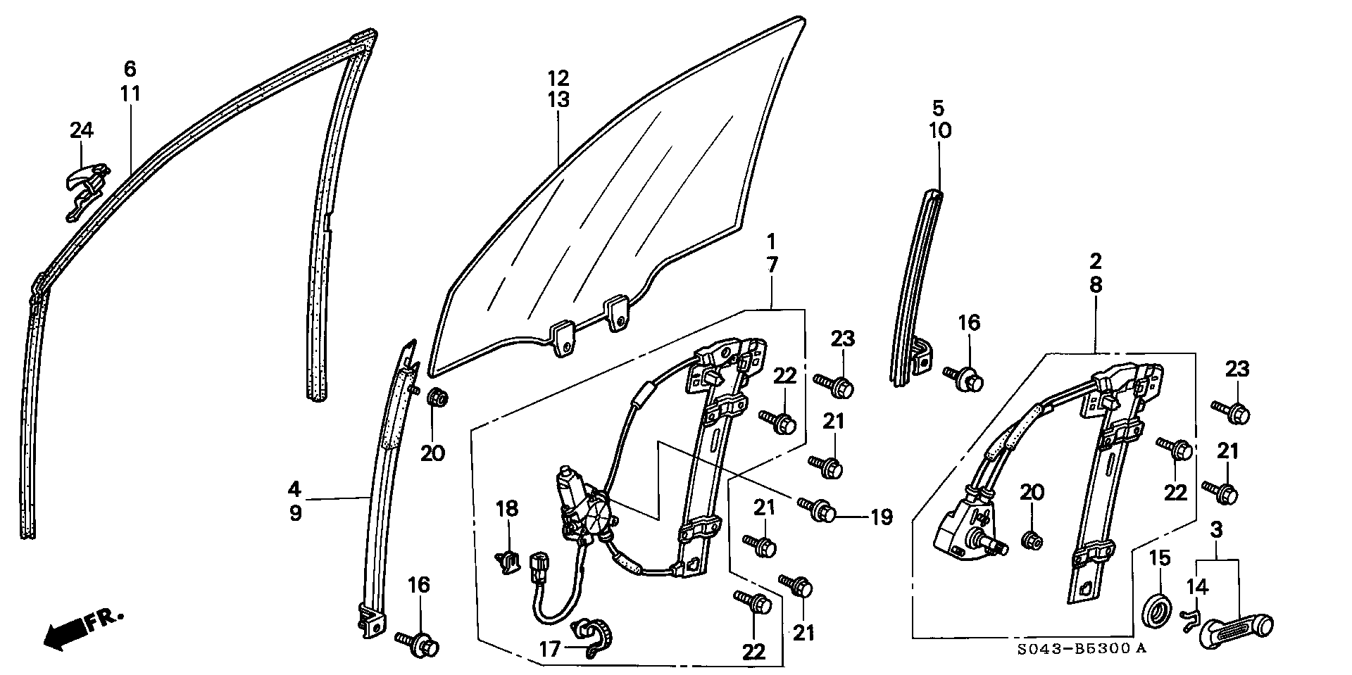 Diagram FRONT DOOR WINDOW for your 1996 Honda Civic   