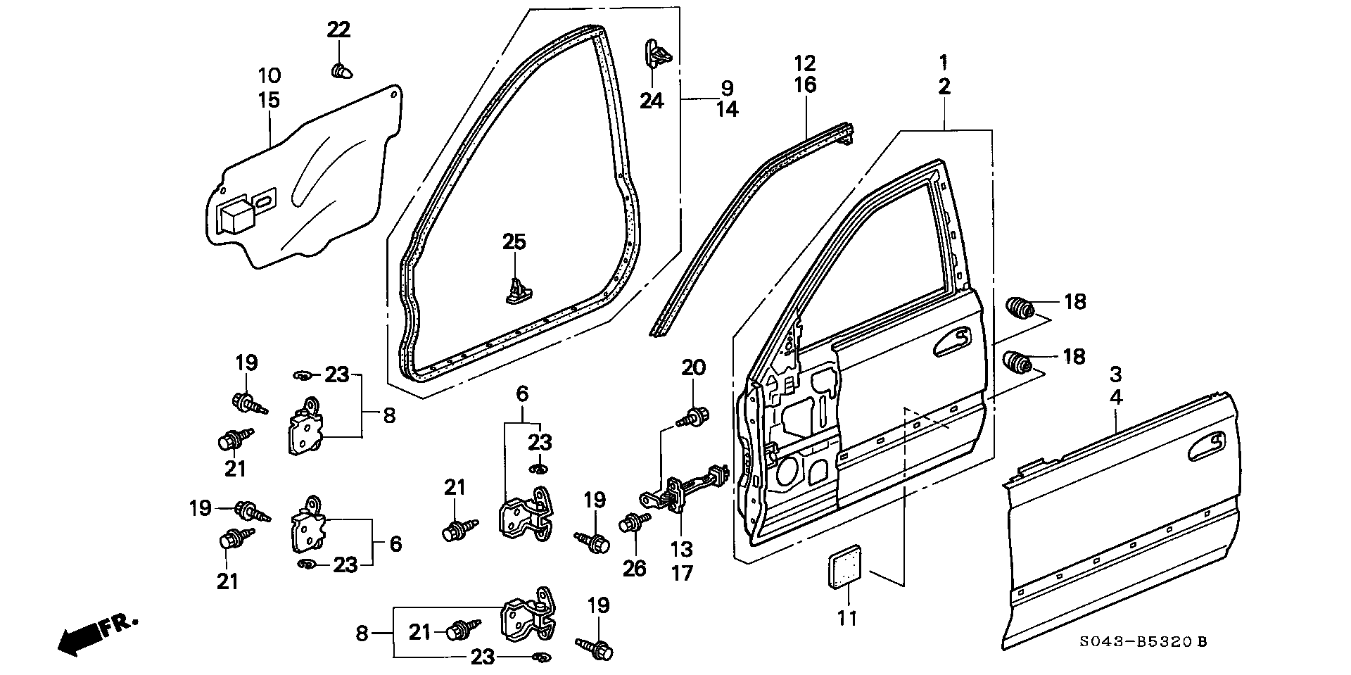 Honda Civic Sub-seal, r. Fr. Door. Body, front, panels - 72325-S04-A01 ...