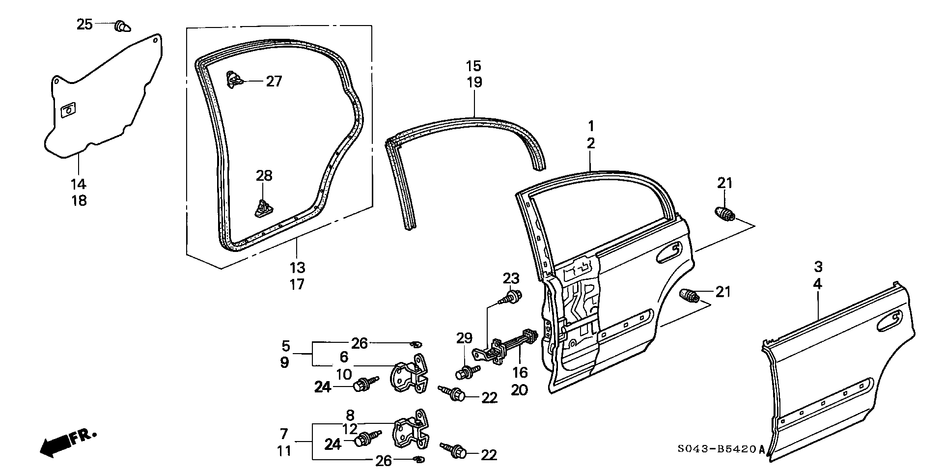 Honda Civic Sub-seal, l. Rr. Door. Body, panels, rear - 72865-S04-A01 ...