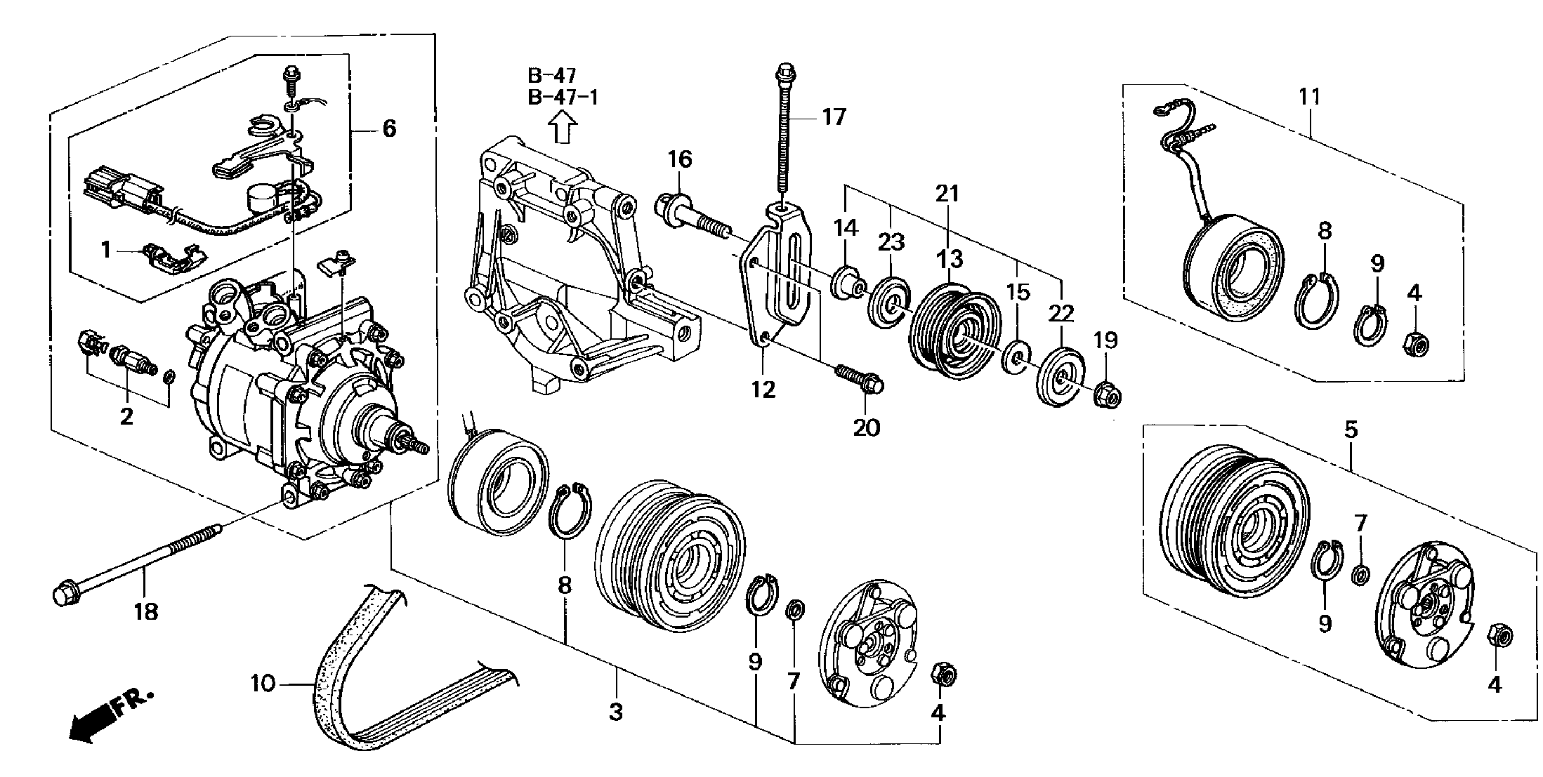 Diagram COMPRESSOR (SANDEN) for your 1990 Honda Accord Coupe 2.2L AT LX 