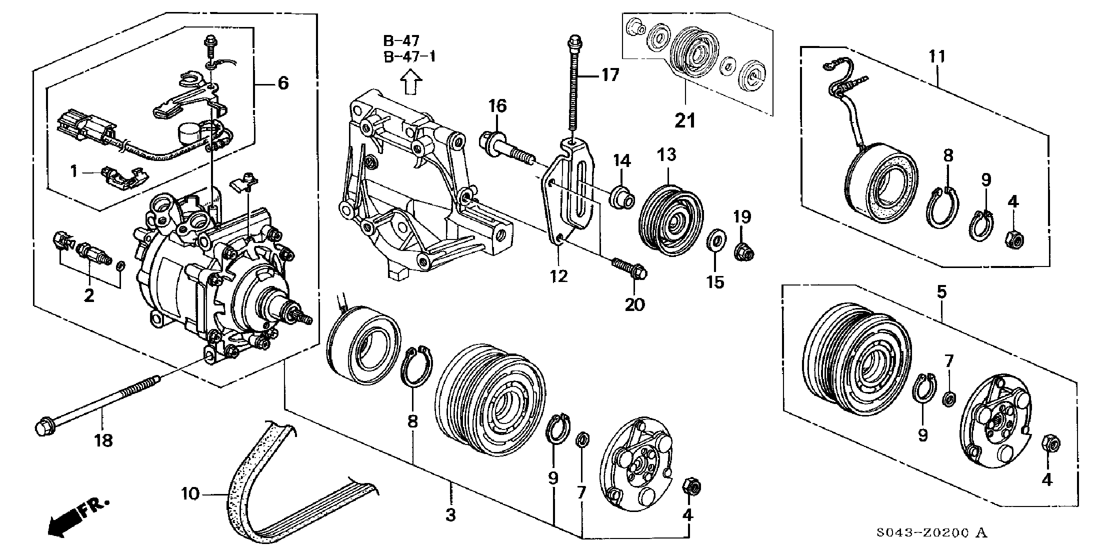 Diagram COMPRESSOR (DX,LX) (SANDEN) for your 1990 Honda Accord Coupe 2.2L AT LX 