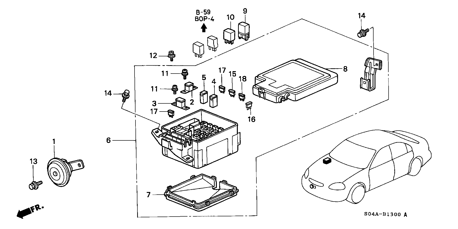 Diagram CONTROL UNIT (ENGINE ROOM) for your 1991 Honda CRX   