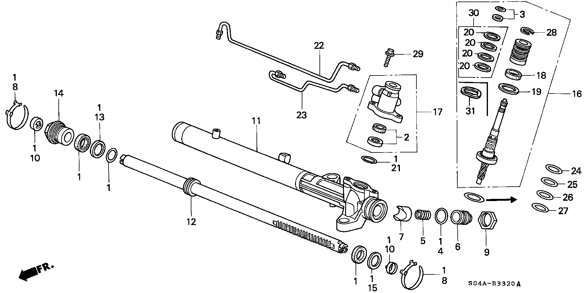 Diagram P.S. GEAR BOX COMPONENTS for your 1998 Honda Accord   