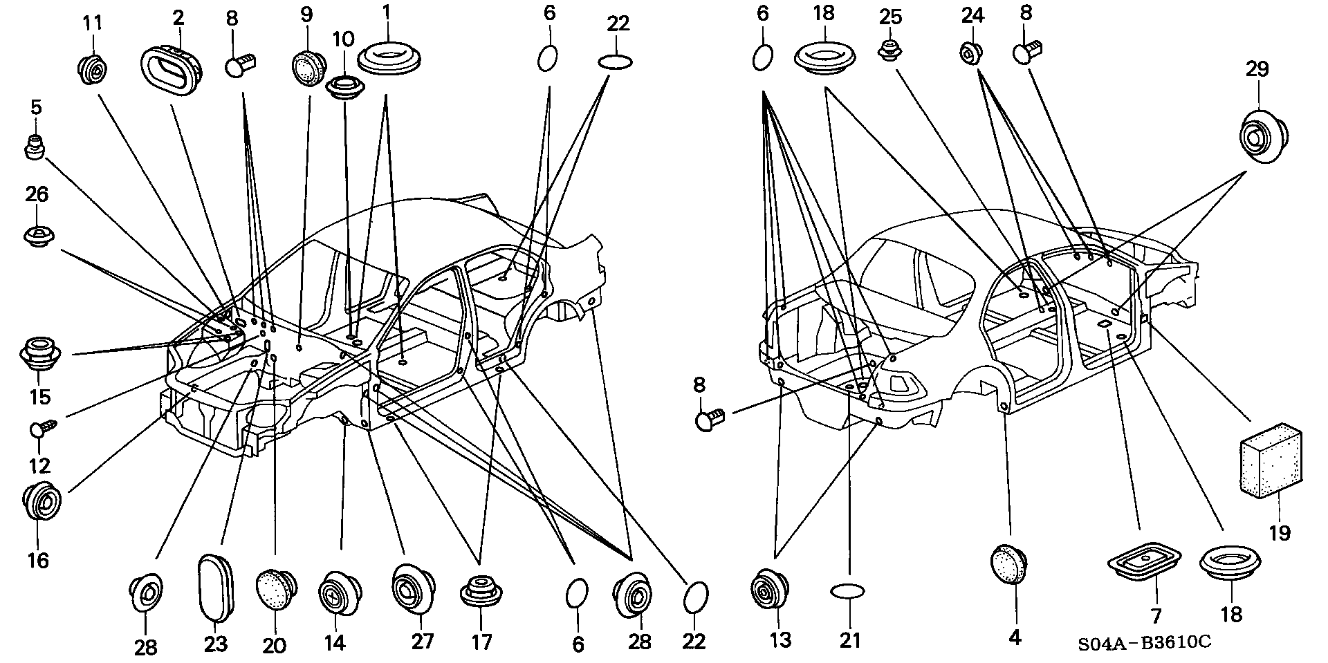 Diagram GROMMET for your 1999 Honda Accord Coupe   