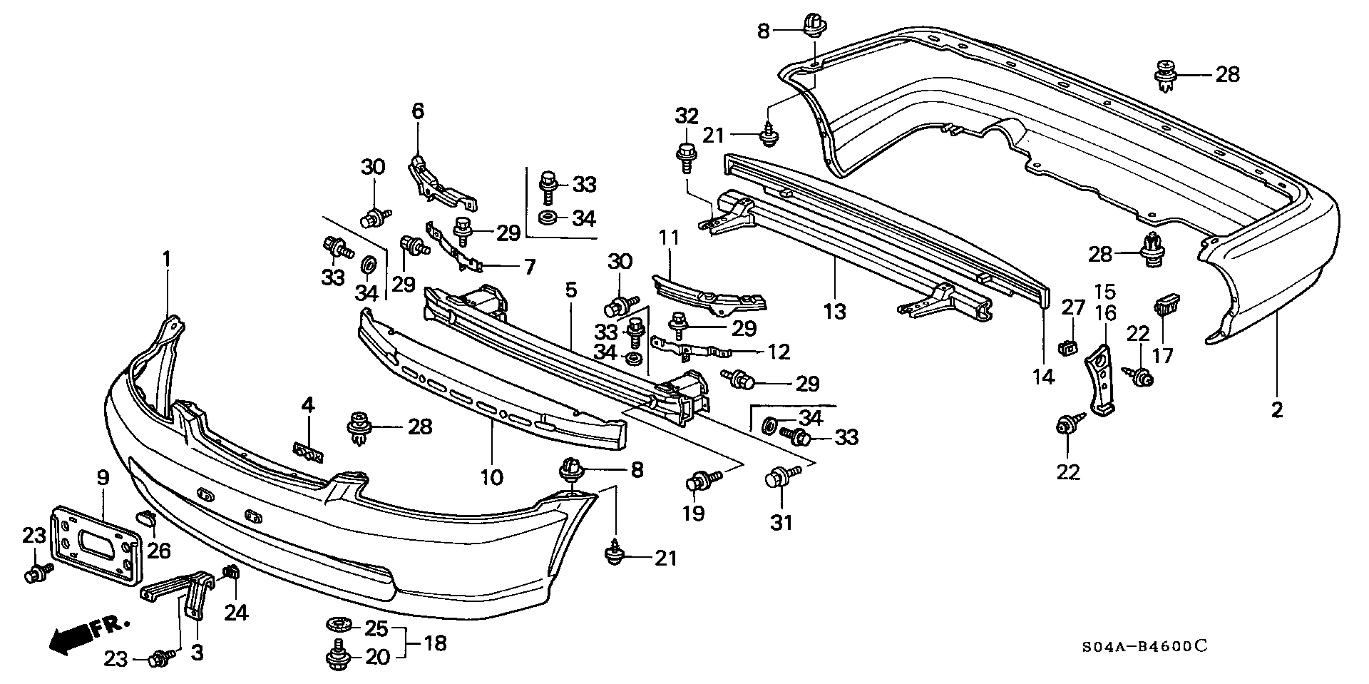 Diagram BUMPER for your 2002 Honda Civic Hatchback   