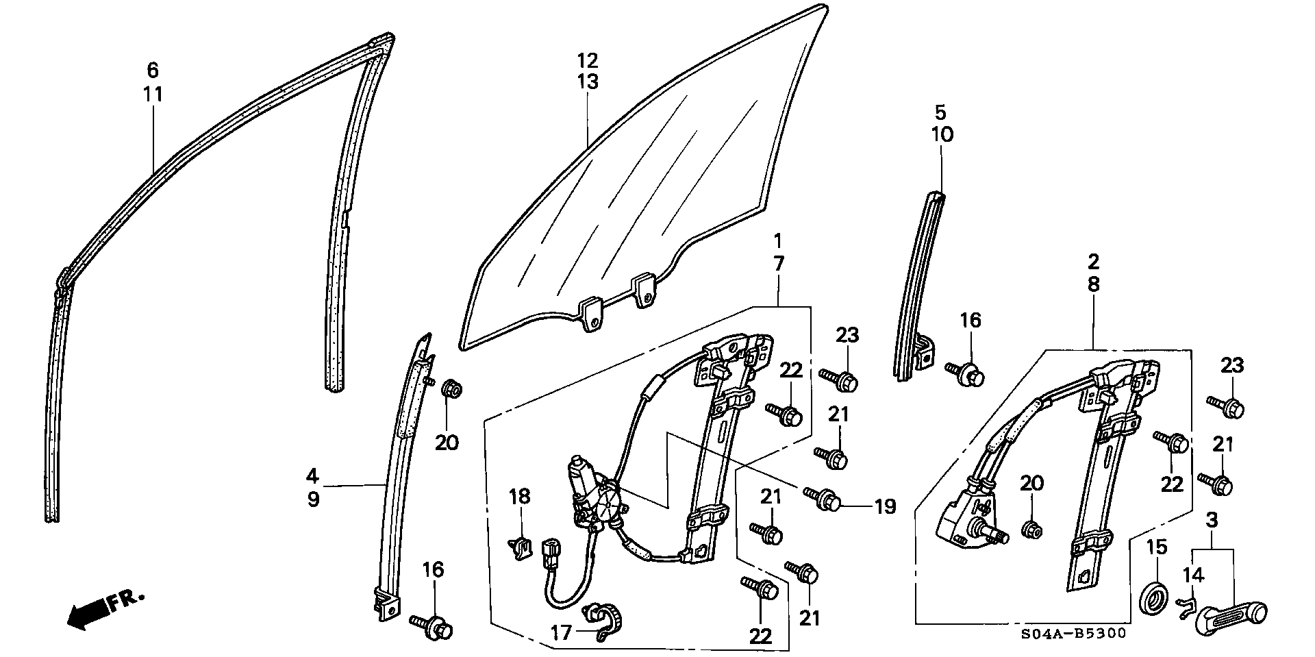 Diagram FRONT DOOR WINDOW for your 1990 Honda Accord Coupe 2.2L MT LX 