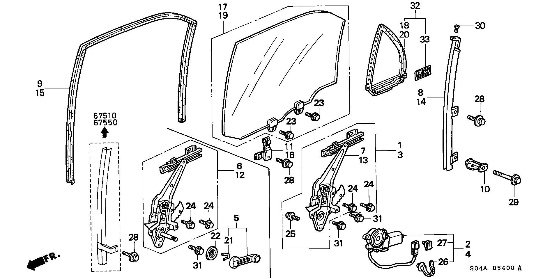 Diagram REAR DOOR WINDOWS for your 1989 Honda CRX   