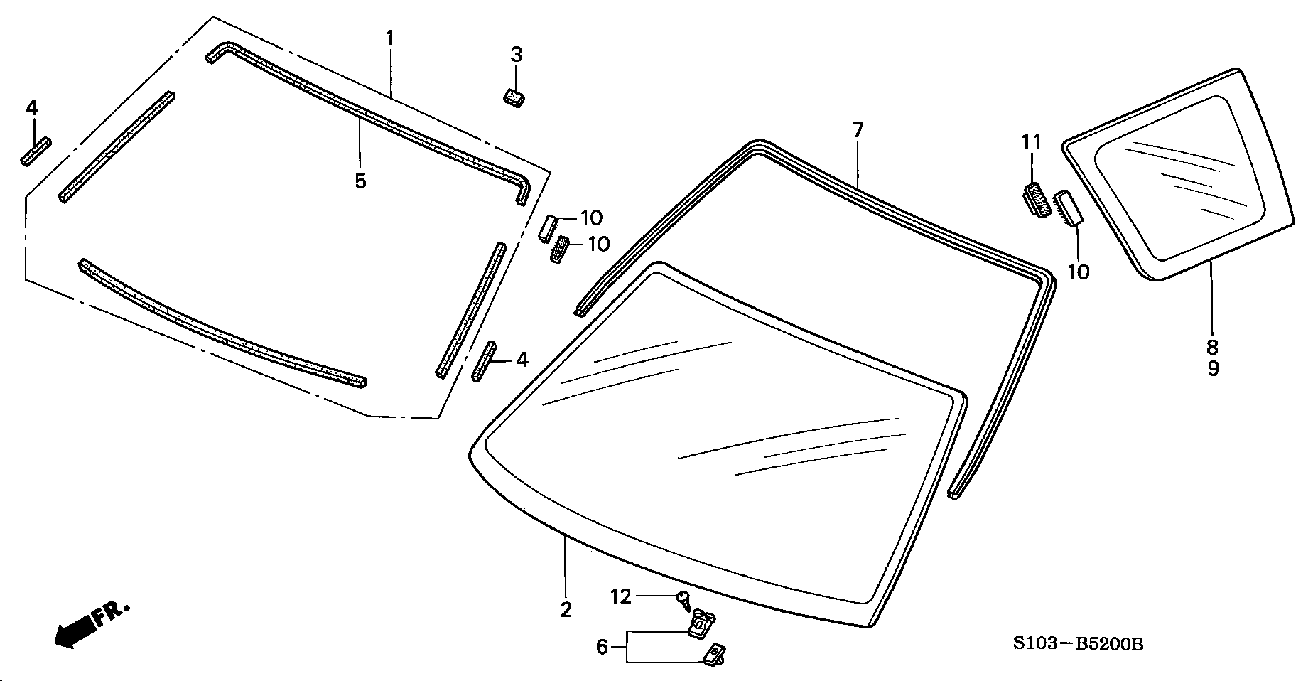 Diagram FRONT WINDSHIELD@QUARTER GLASS for your 2004 Honda Civic   