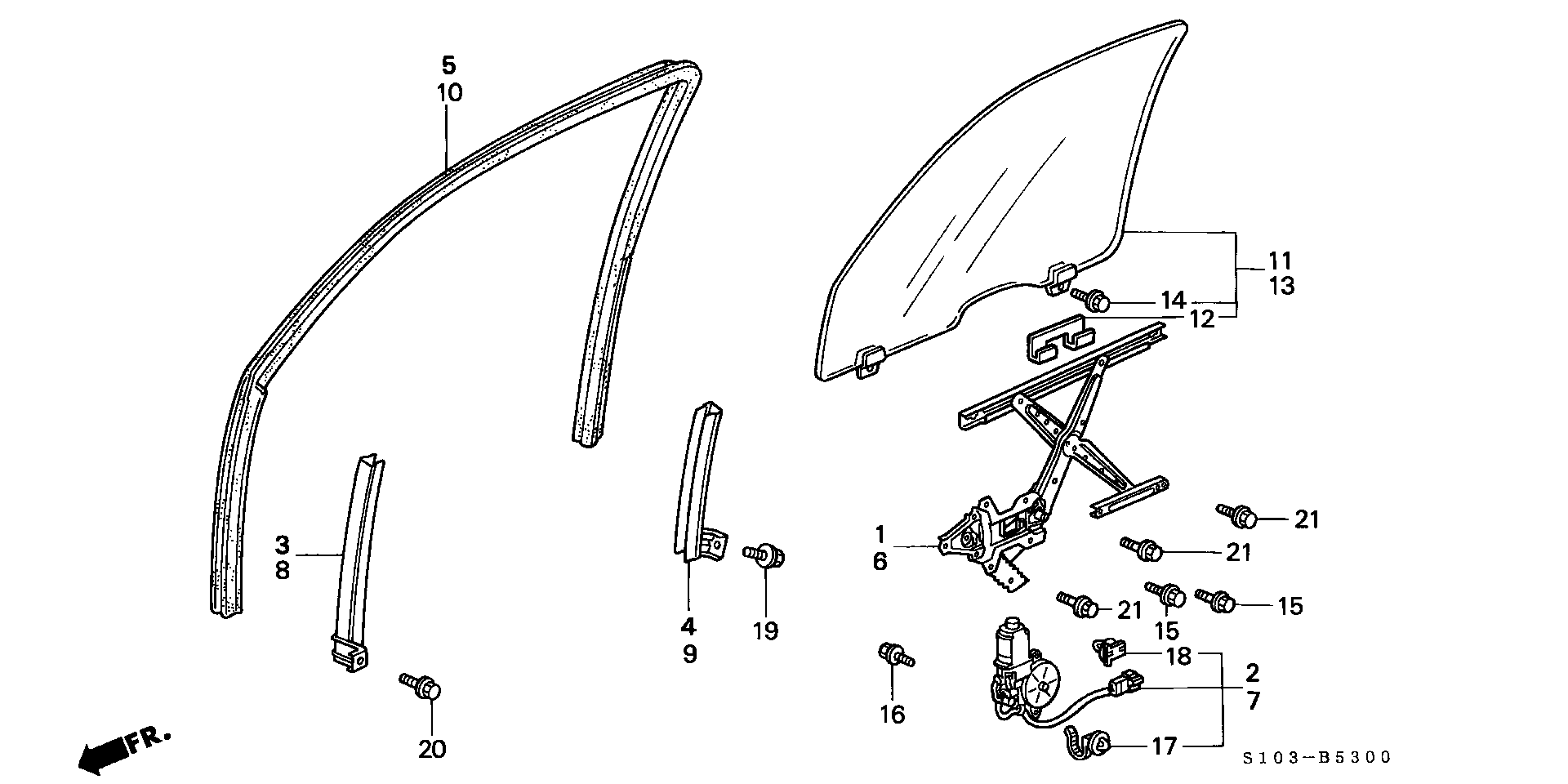 Diagram FRONT DOOR WINDOW for your 2000 Honda CR-V   