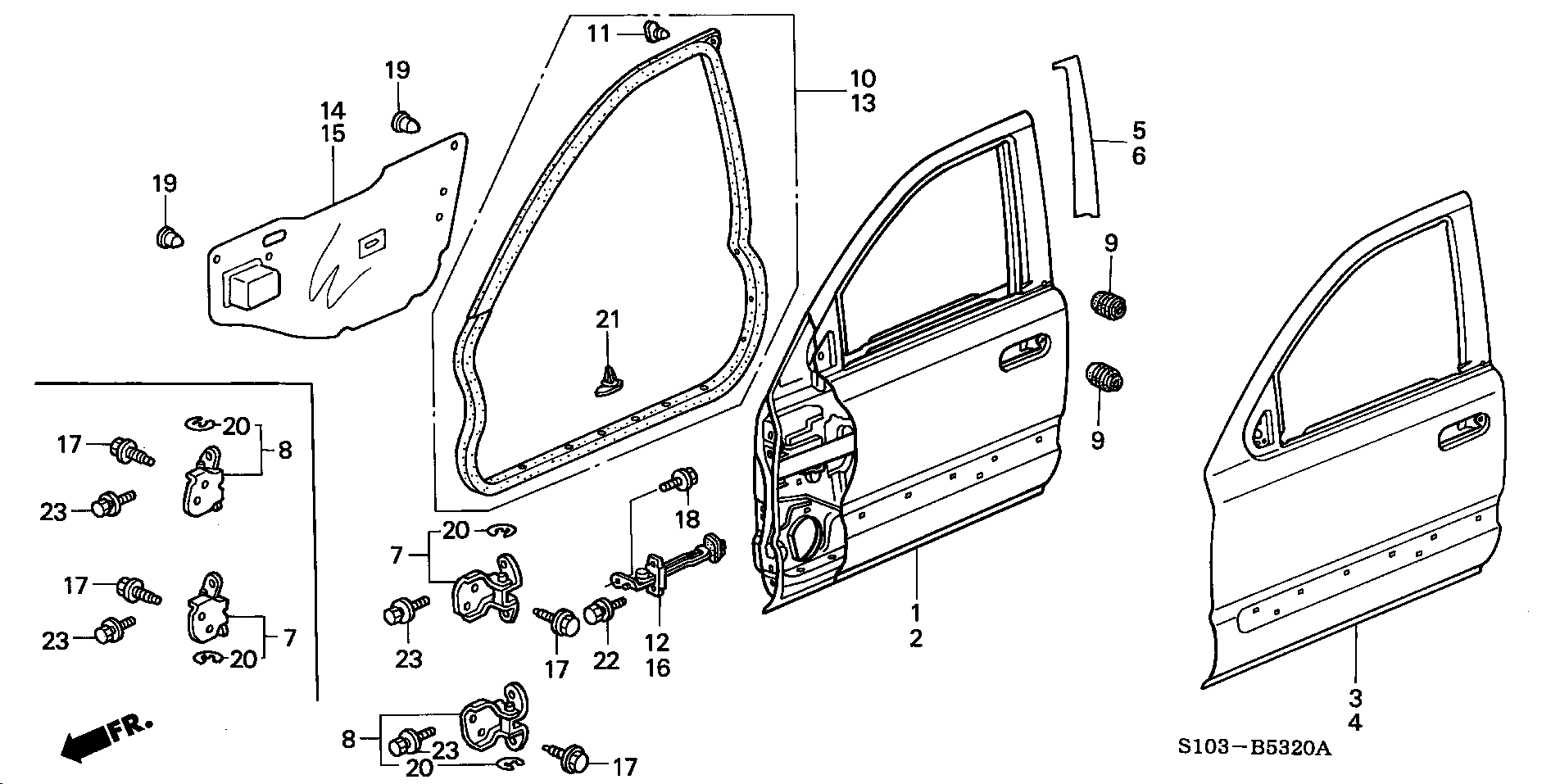 Diagram FRONT DOOR PANELS for your 1998 Honda CR-V 2.0L AT EX 