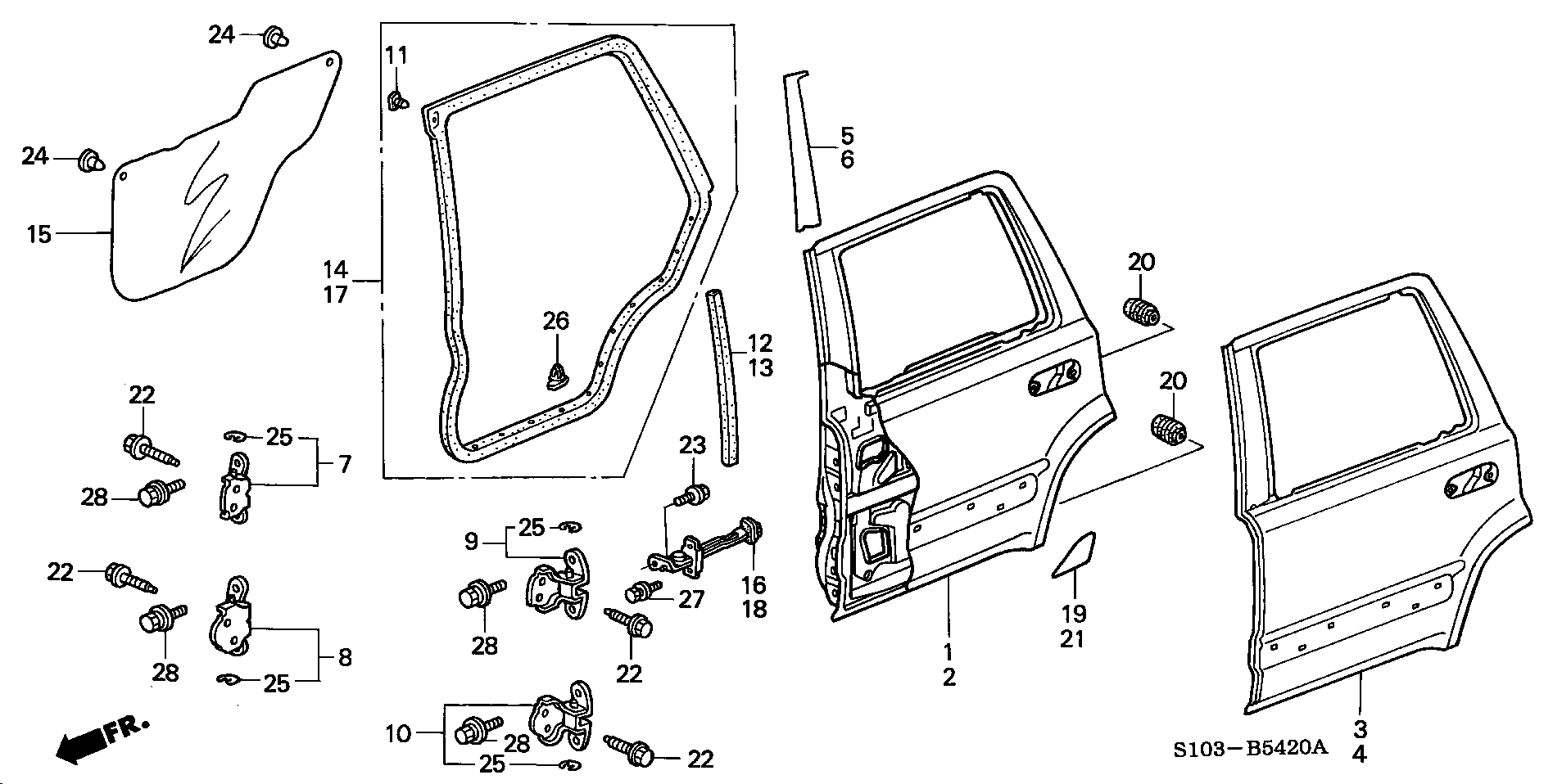 Diagram REAR DOOR PANELS for your 2001 Honda CR-V 2.0L MT EX 