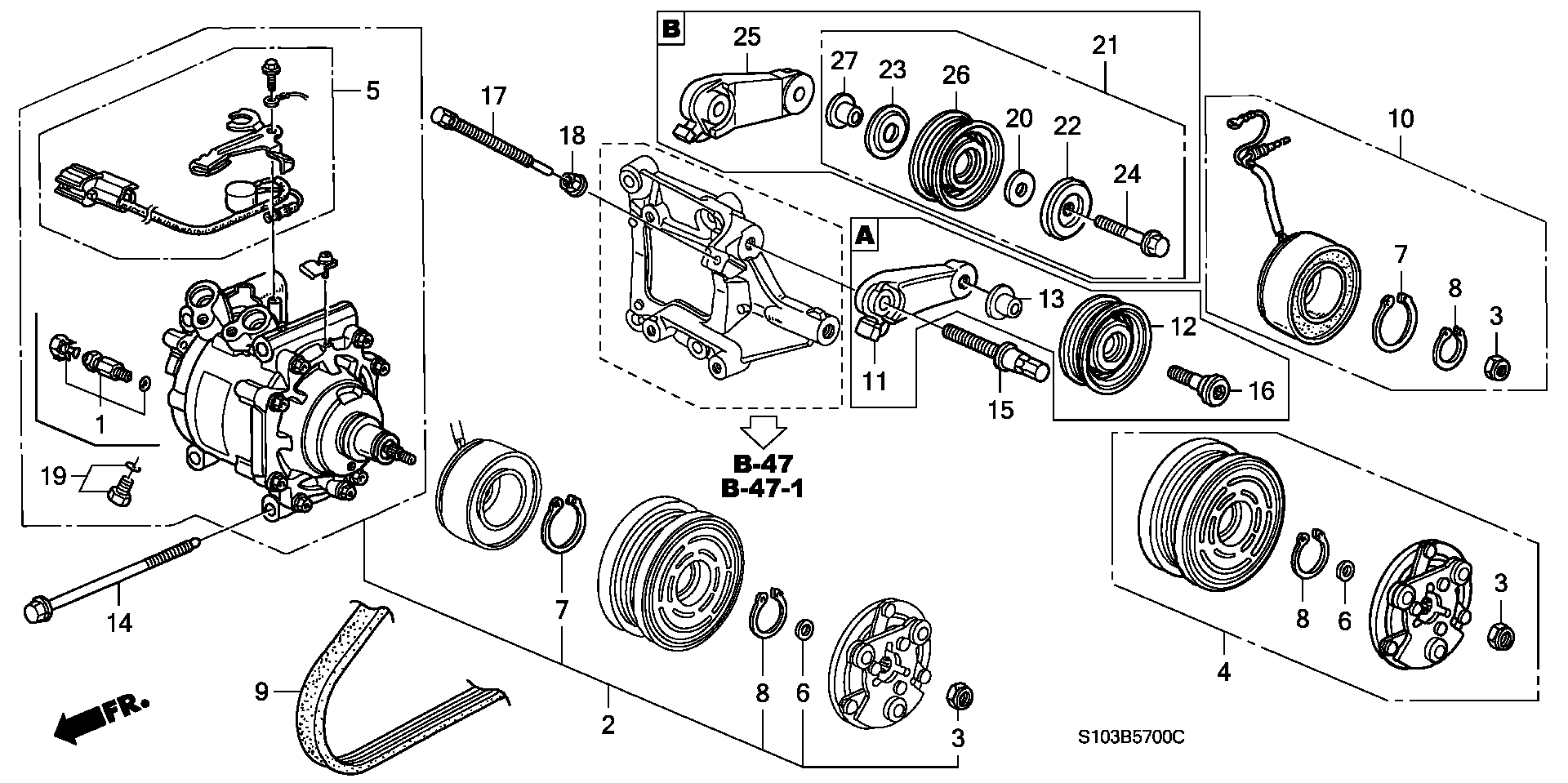 Diagram COMPRESSOR for your 2001 Honda CR-V 2.0L MT EX 