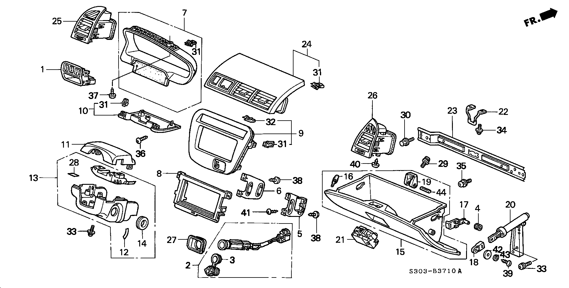 Diagram INSTRUMENT PANEL GARNISH for your Honda