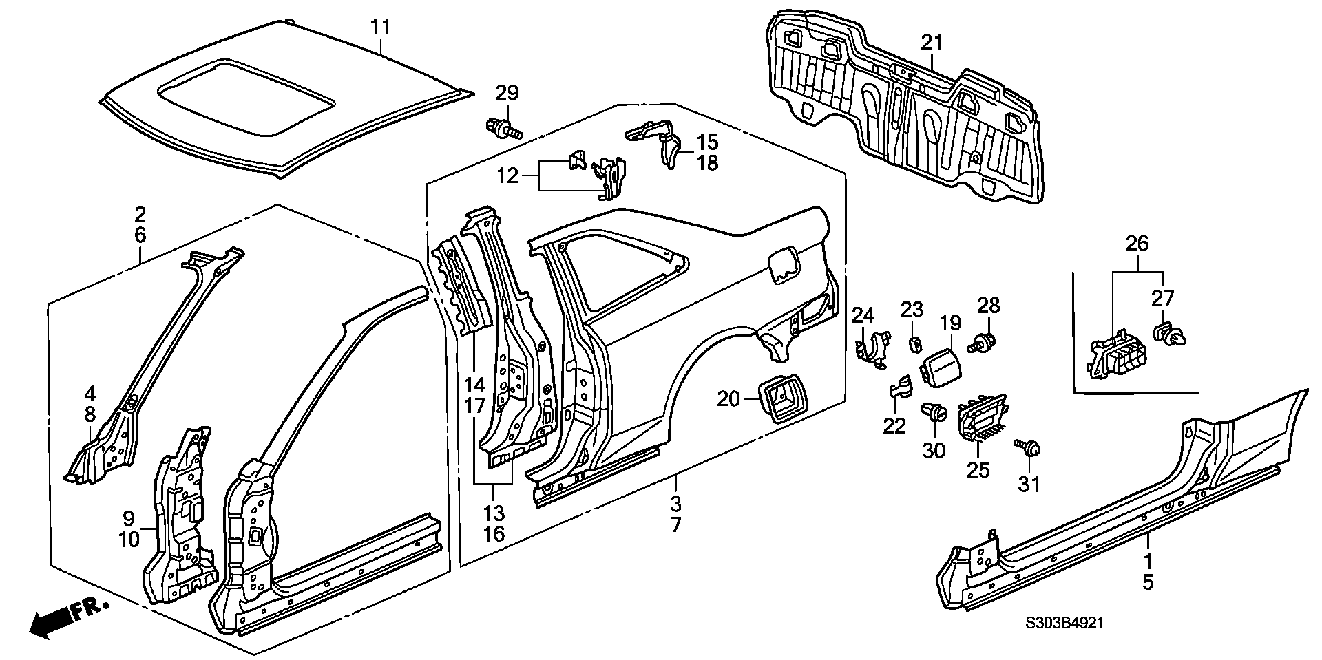 Diagram OUTER PANEL (OLD STYLE PANEL) for your 1995 Honda Civic Hatchback   