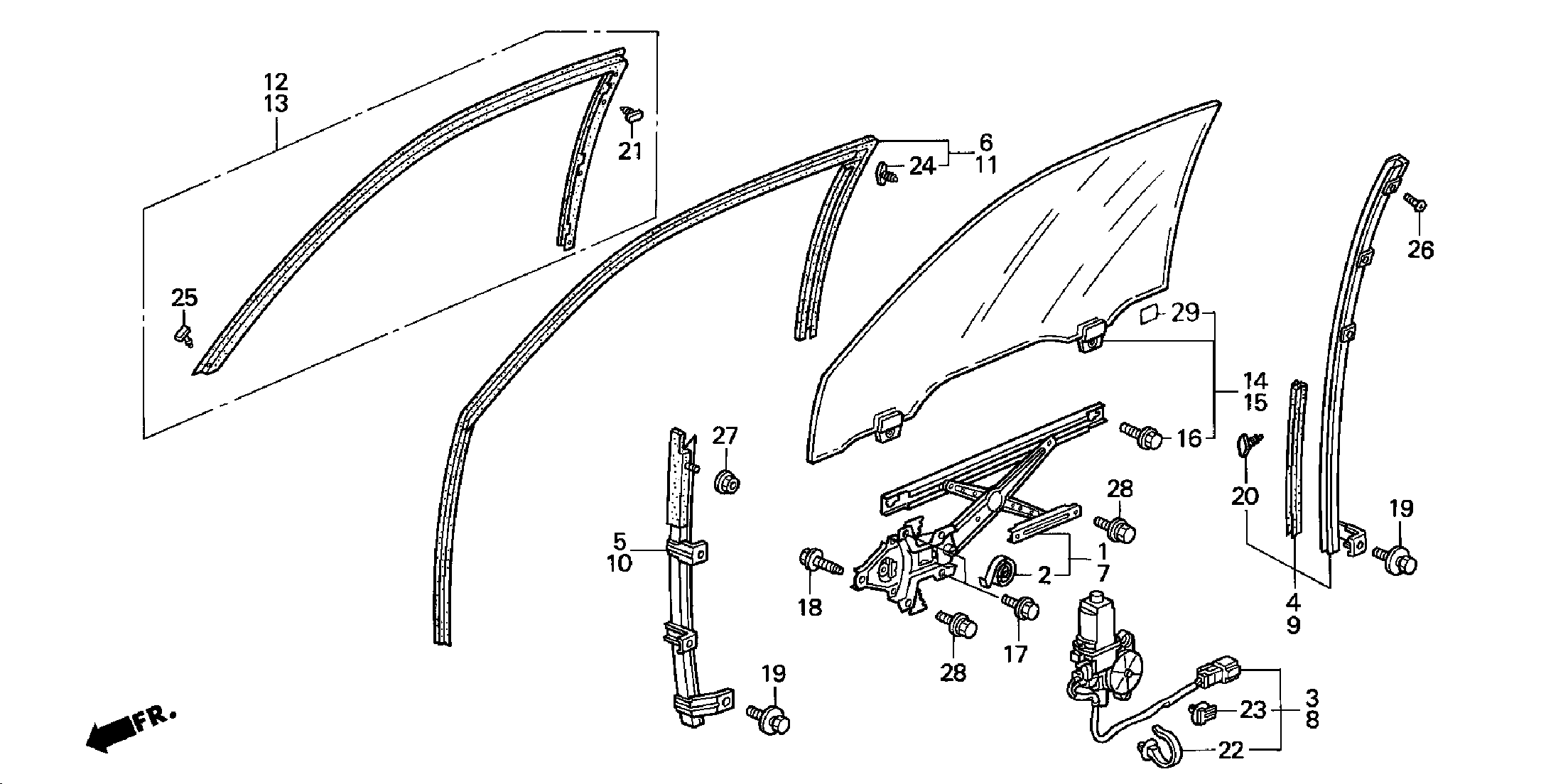 Diagram DOOR WINDOW for your 1990 Honda Accord Coupe 2.2L MT LX 