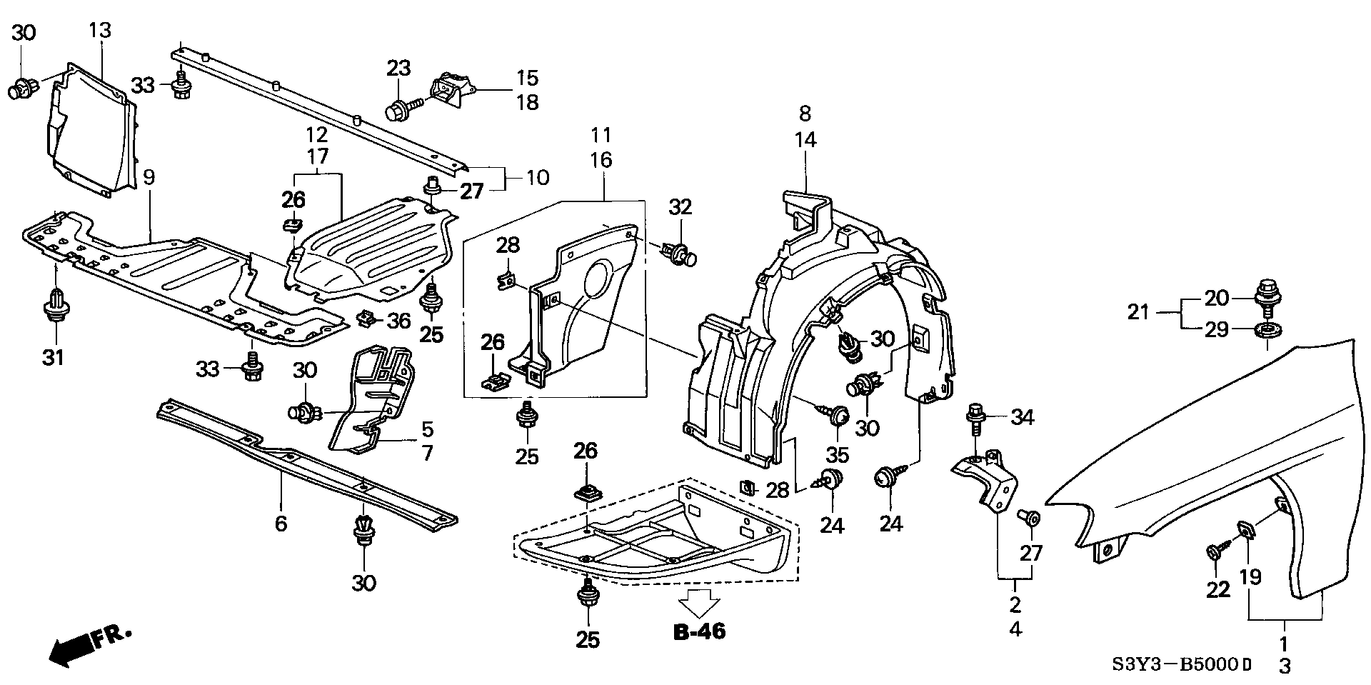 Diagram FRONT FENDERS for your 1990 Honda Accord Coupe 2.2L MT LX 