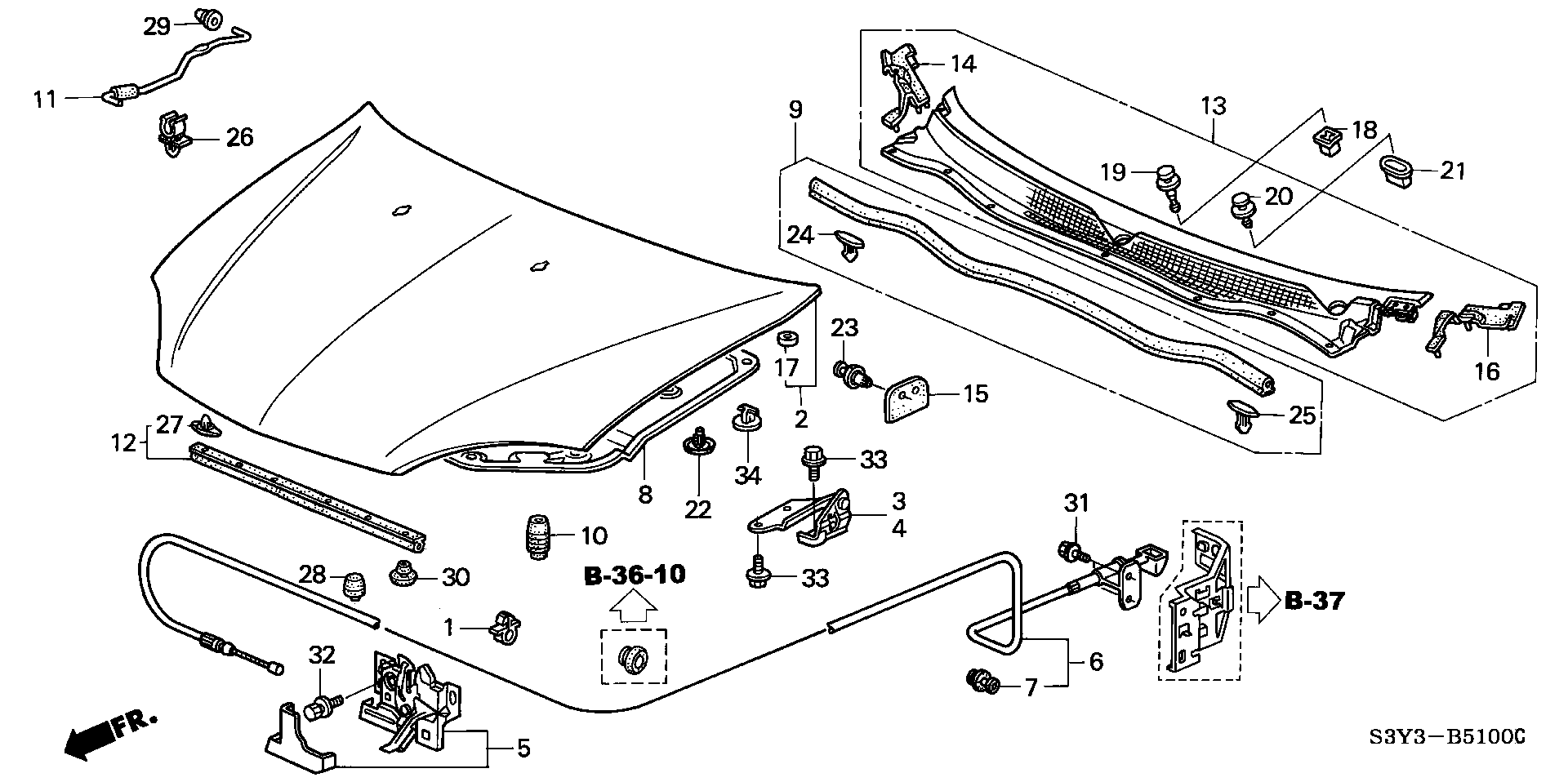 Diagram HOOD for your 1990 Honda Accord Coupe 2.2L MT LX 