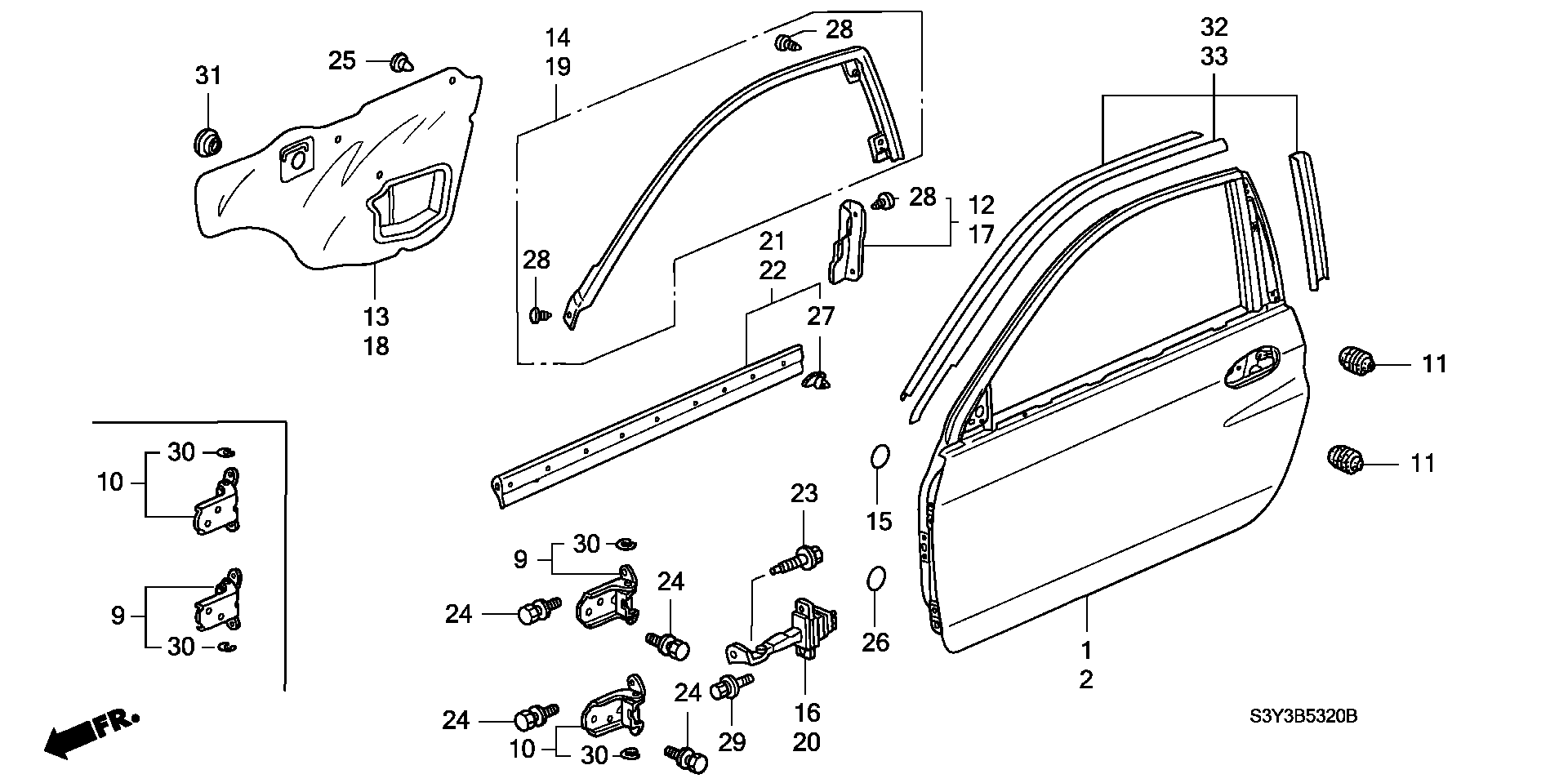 Diagram DOOR PANELS for your 1990 Honda Accord Coupe 2.2L MT LX 