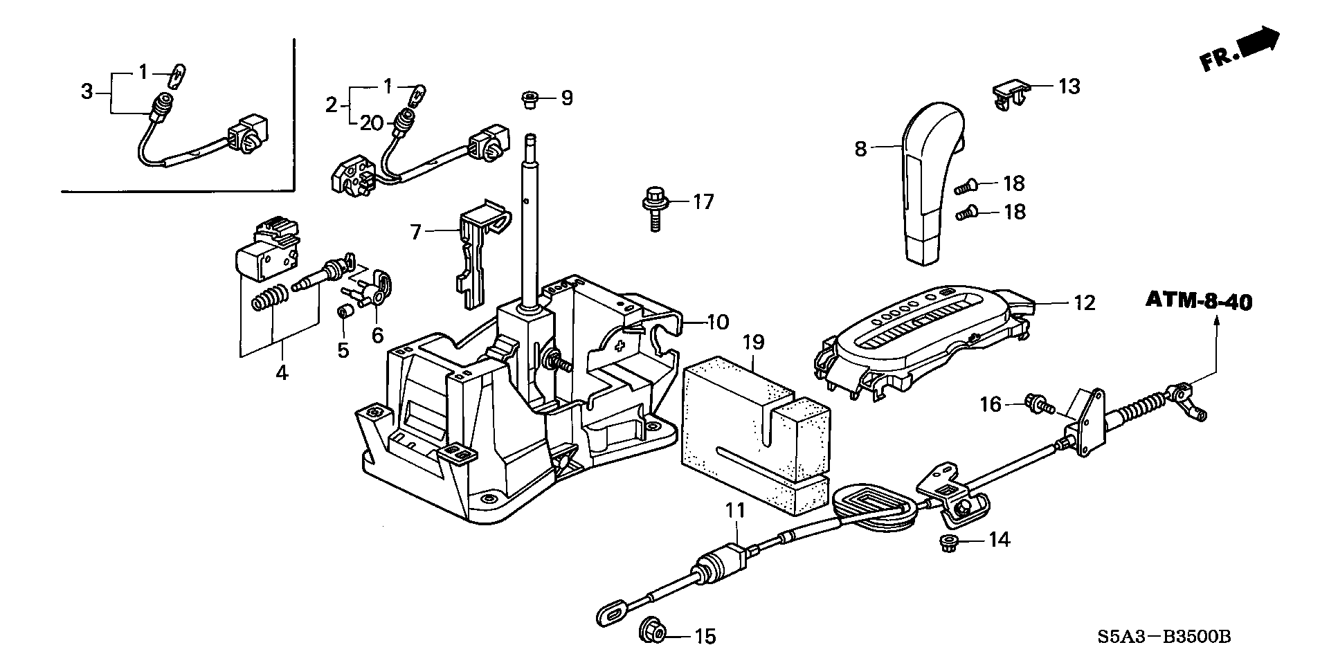 Diagram SELECT LEVER (1) for your Honda Civic Hatchback  