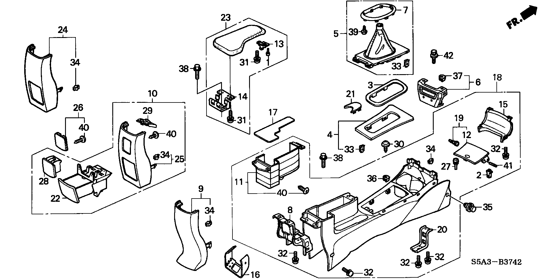 Diagram CONSOLE (3) for your 1998 Honda Civic Hatchback   